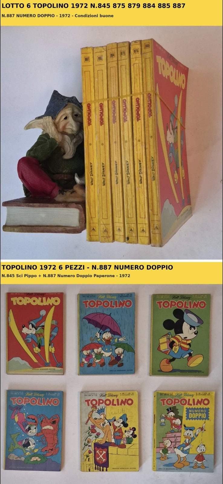 LOTTO 6 TOPOLINO 1972 N.847 875 879 884 885 887 NUMERO DOPPIO Walt Disney