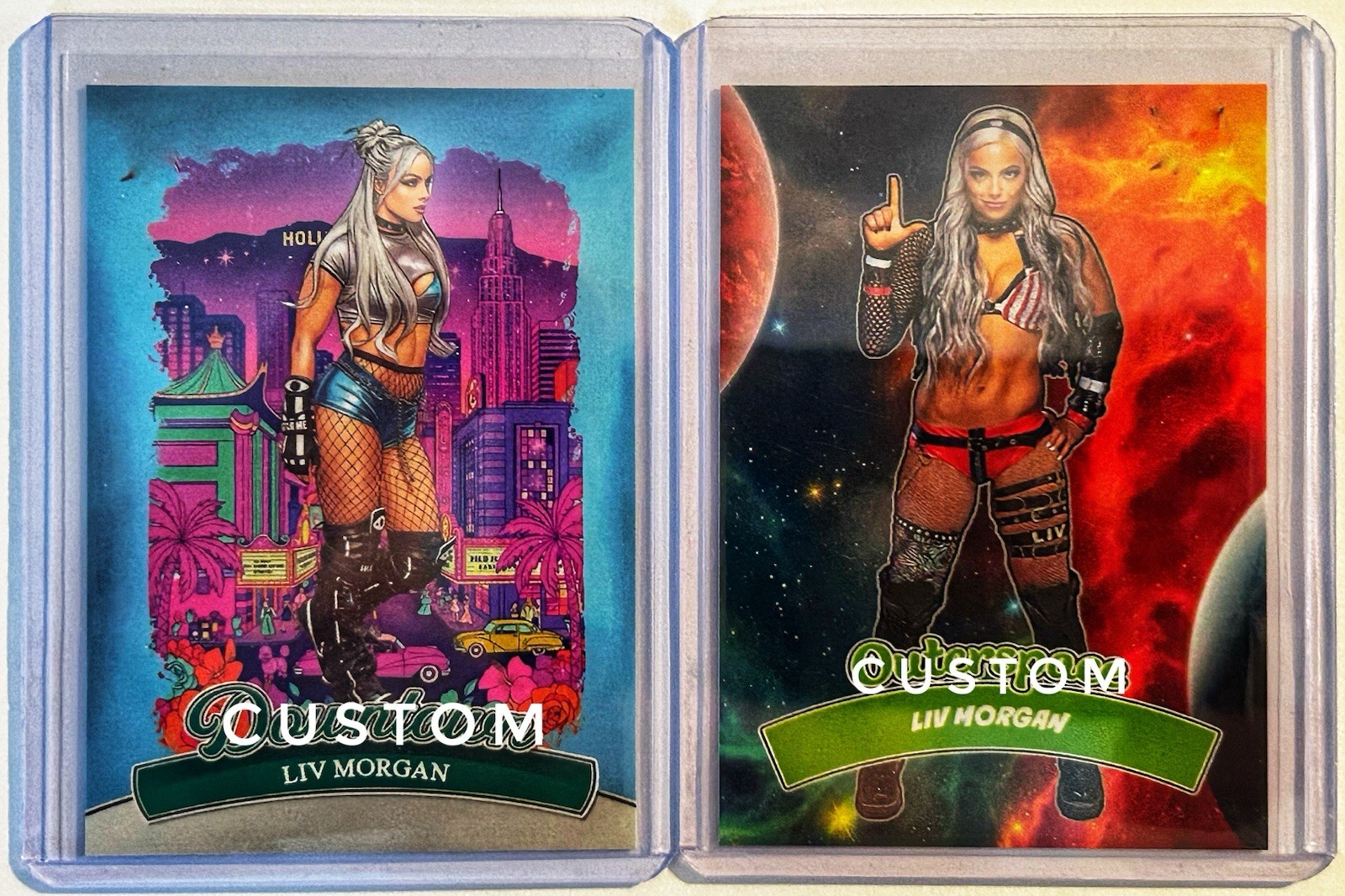 Liv Morgan Custom Art Trading Card lotto di 2 carte da collezione fan made
