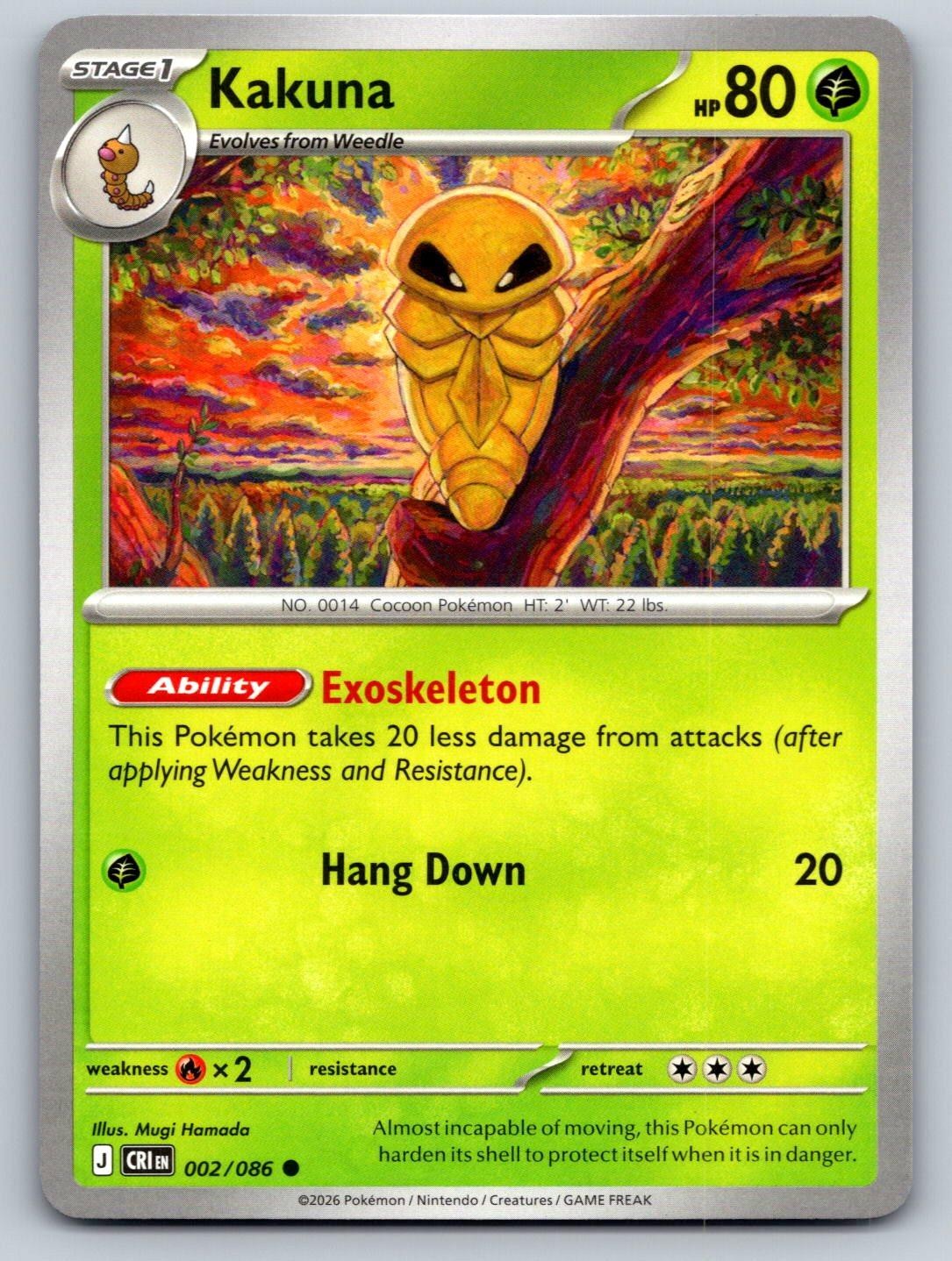 Pokemon Kakuna 002/086 Common Chaos Rising quasi nuovo