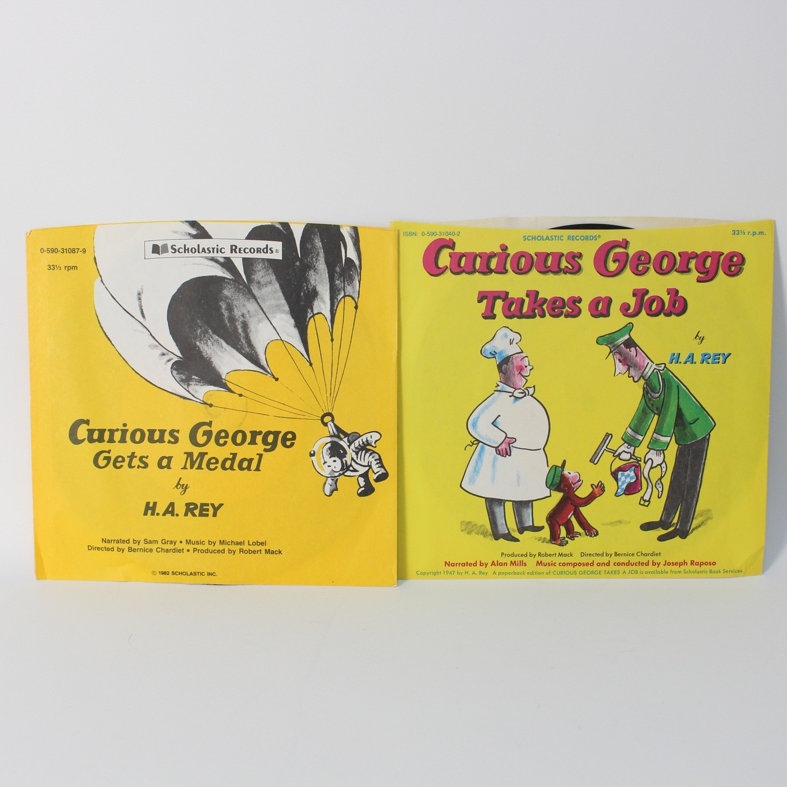 Scholastic Records Curious George Gets a Medal Takes a Job 33 1/3 RPM Vinyl Lot