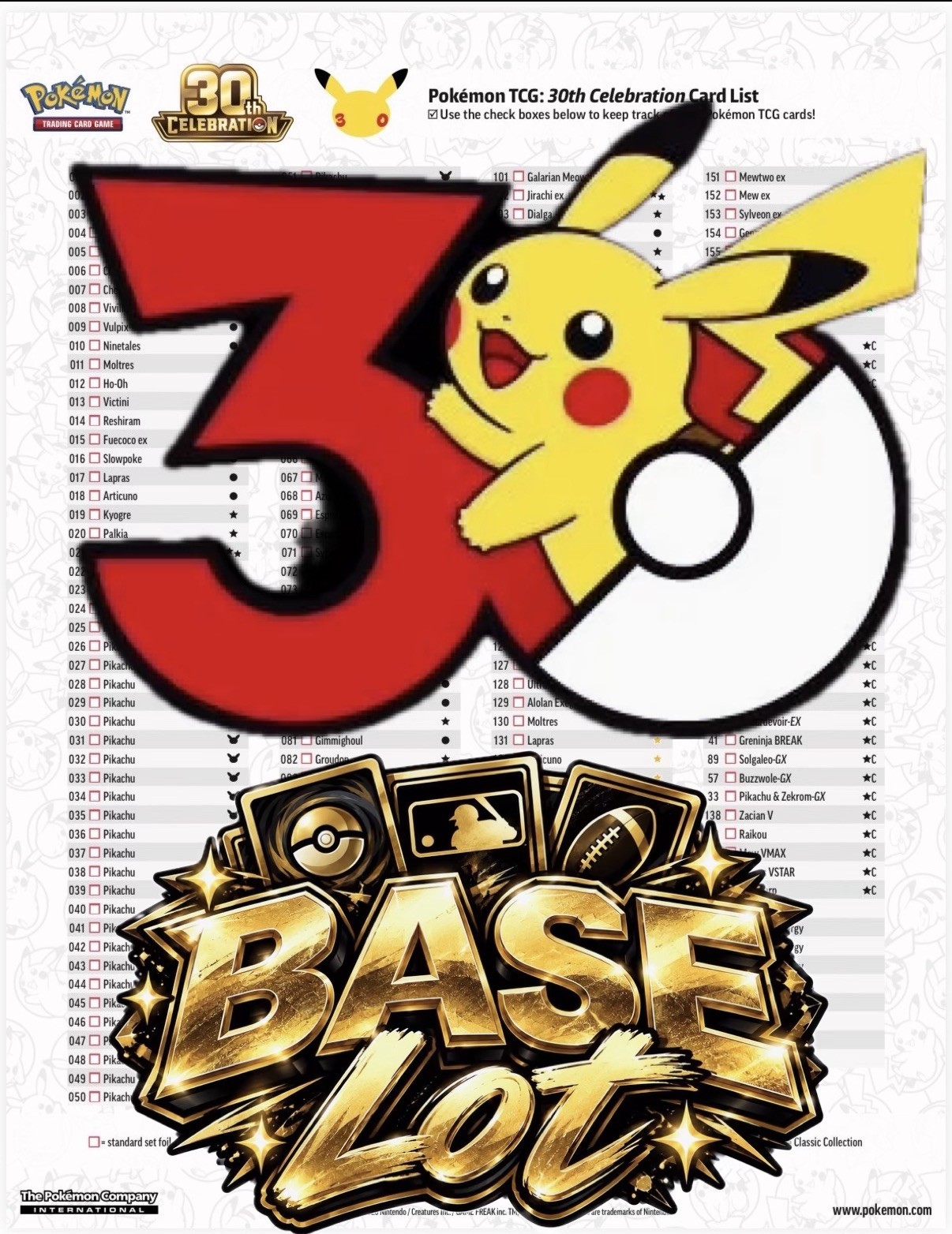 POKEMON 30th Celebration BASE [86] CARD Lot [NO PIKACHUS or EX]