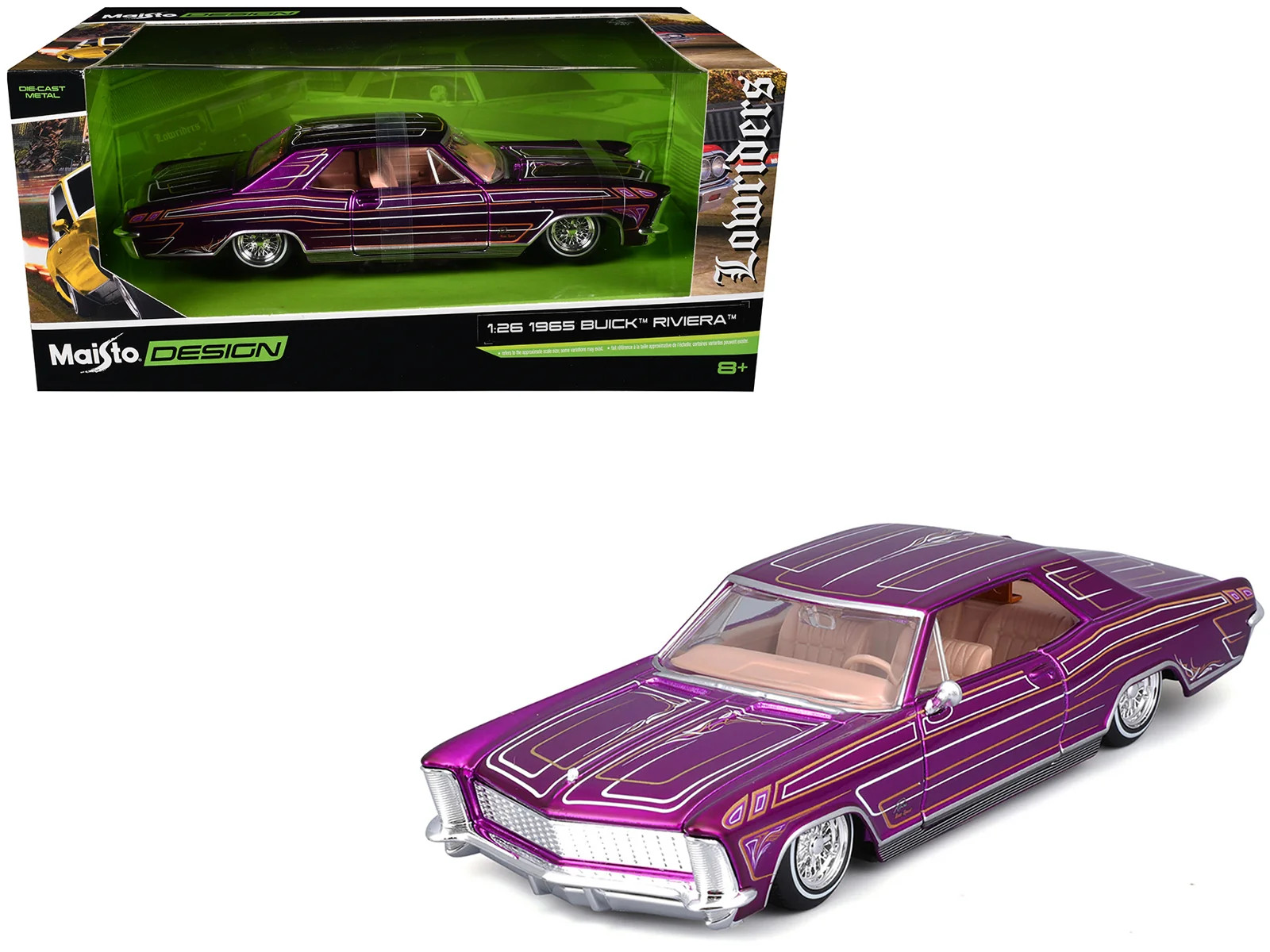 1965 Buick Riviera Lowrider Purple Metallic 1/26 Diecast Model Car - Maisto