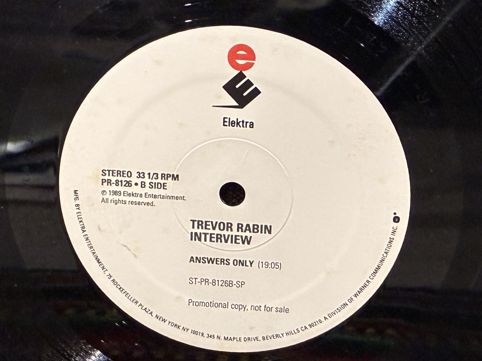 TREVOR RABIN Interview with Dan Neer 12" vinyl LP interview radio promo 1989