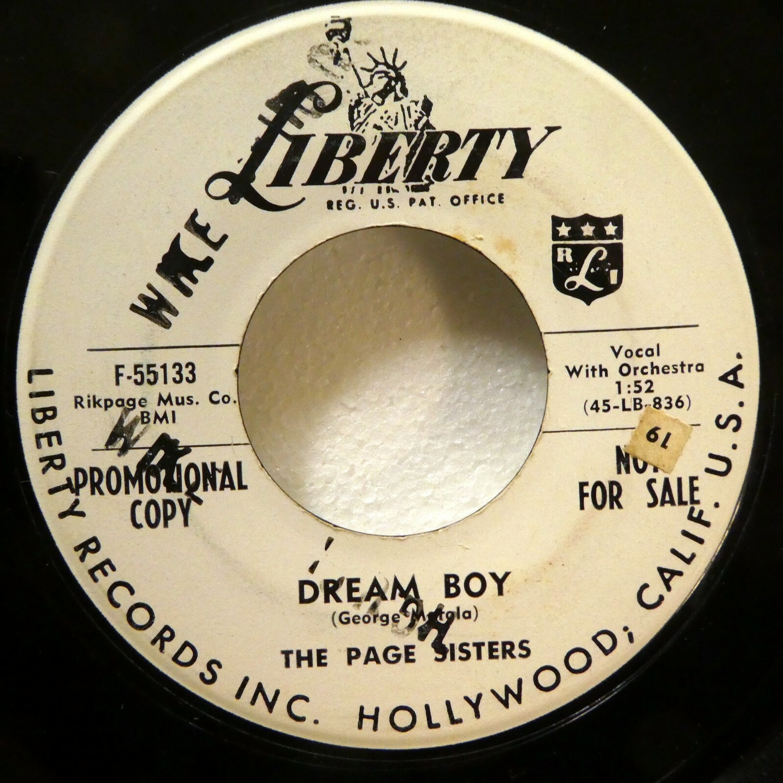 The Page Sisters 45 RPM Single Promo 7" Liberty Records Pop 1950s #1108