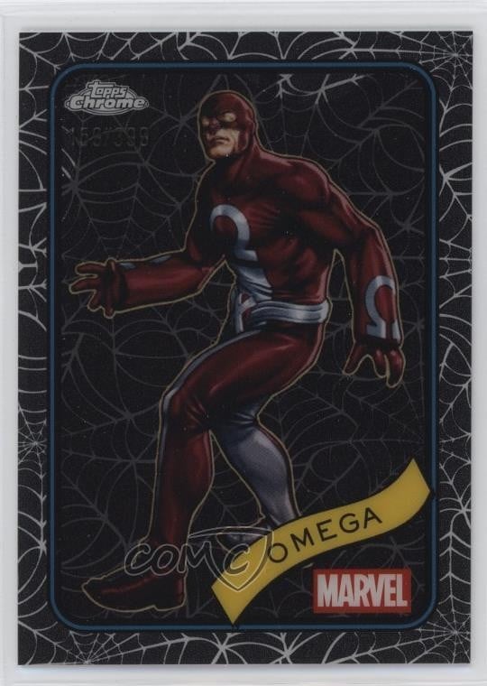 2025 Topps Chrome Marvel Comics Spider Web rifrattore /399 Omega lo sconosciuto 1i3m