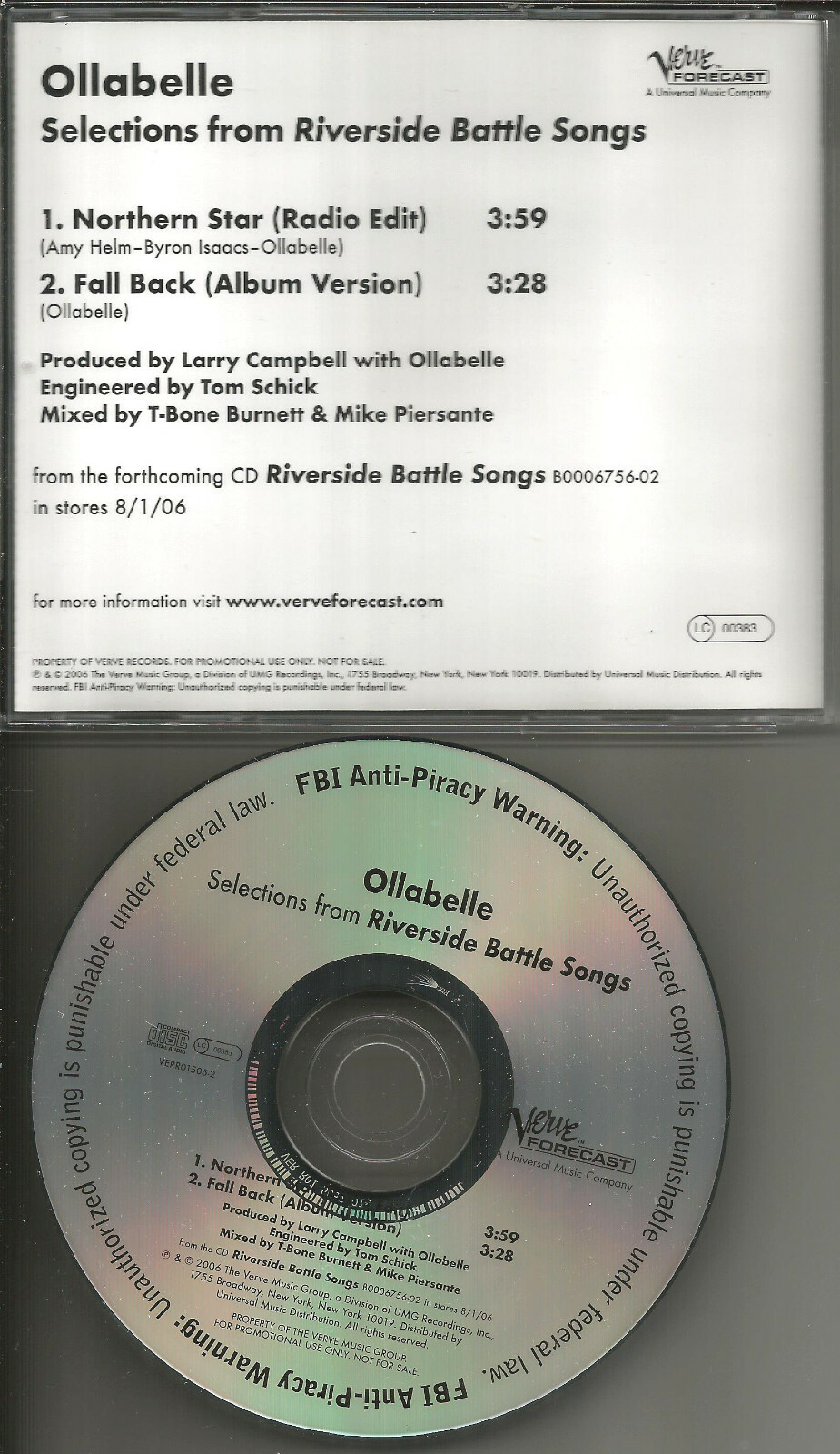 OLLABELLE Northern Star RADIO EDIT & Fall Back PROMO Radio DJ CD Single 2006 USA