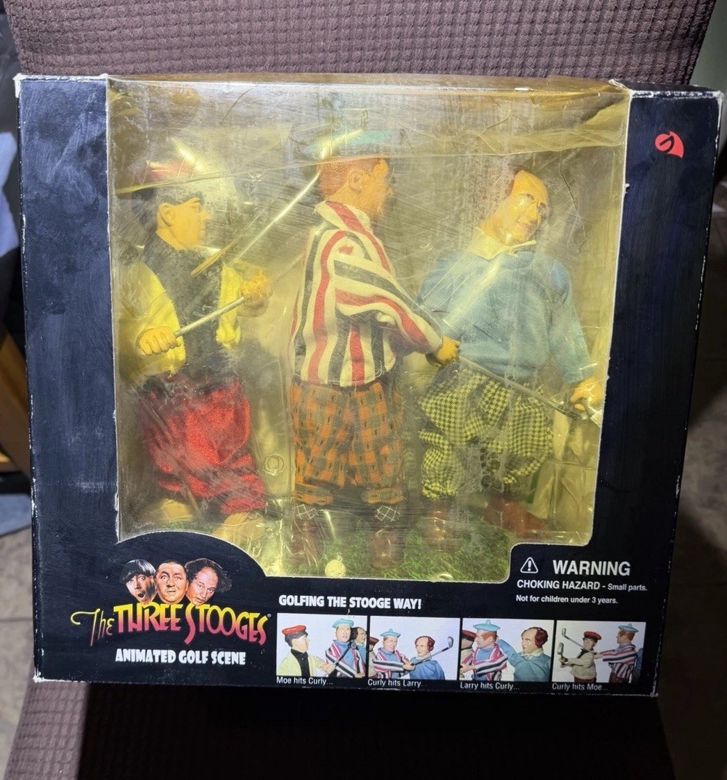 NUOVO The Three Stooges scena golf animata vintage 2002 da collezione -scatola danneggiata-