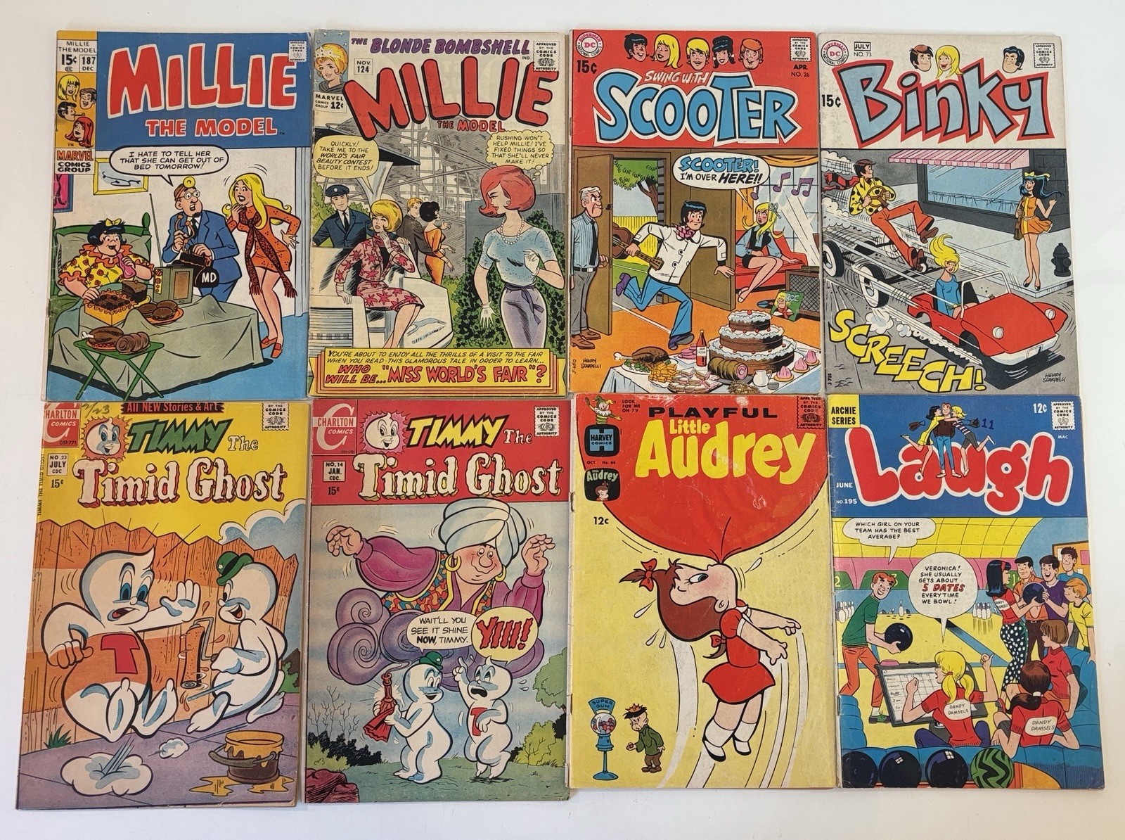 Vintage Teen Humor Comic Lot 8 Millie Binky Scooter Laugh Timmy Audrey 1960s-70s