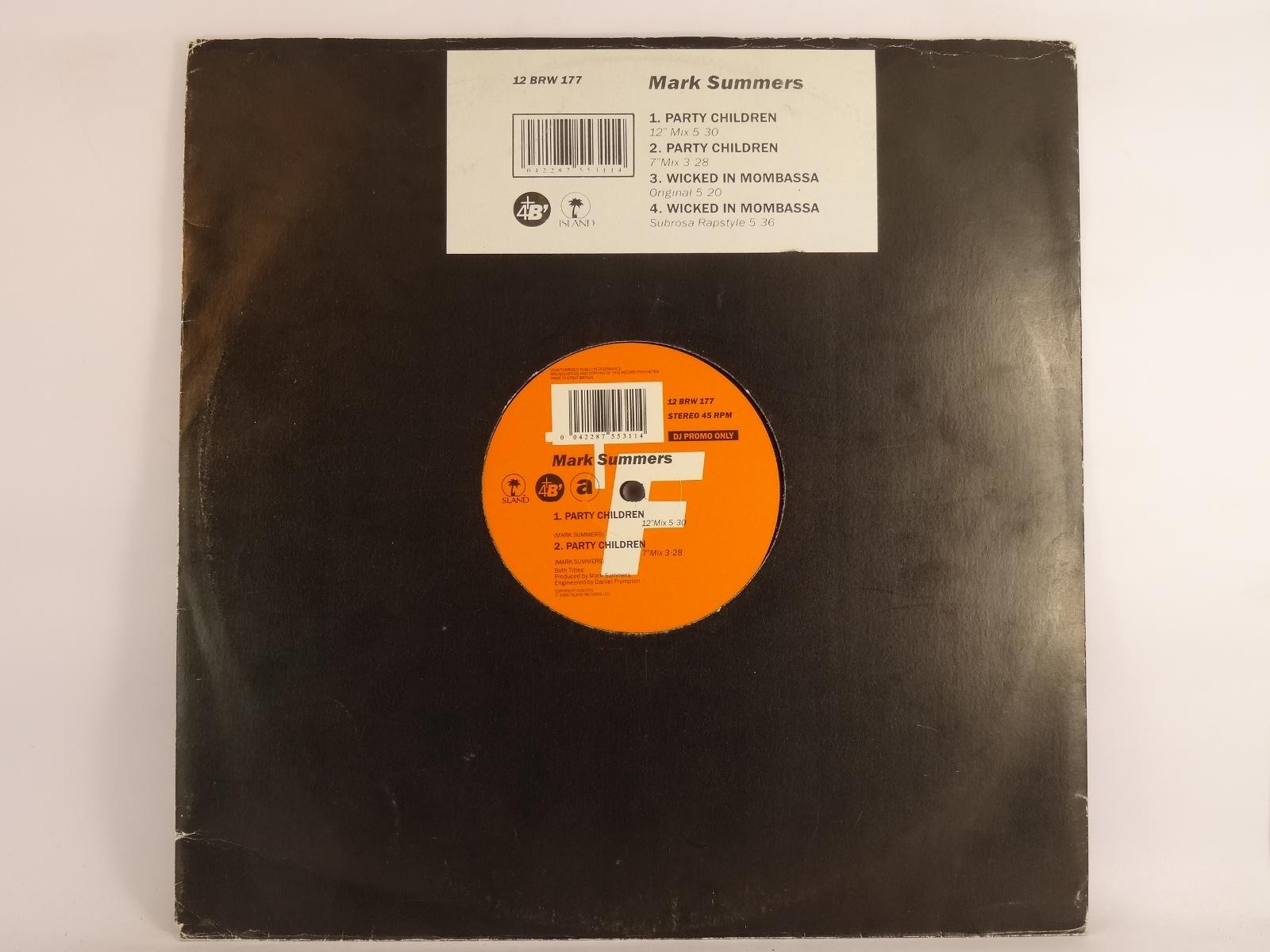 MARK SUMMERS PARTY CHILDREN (10) 4 Track 12" Single plus Picture Sleeve ISLAND