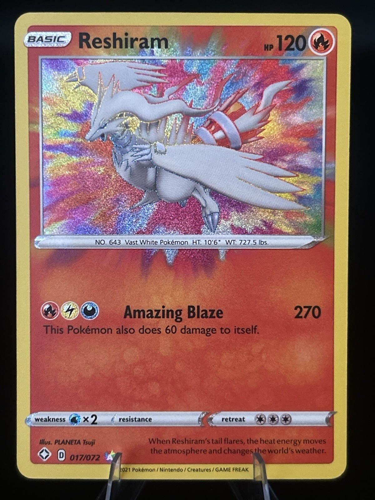 Carta Pokémon Reshiram 017/072 Shining Fates Holo quasi nuova 