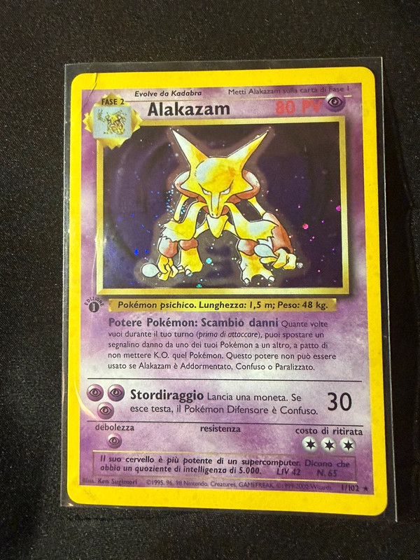 Alakazam Holo 1/102 - Set Base Prima Edizione (1ª Ediz) ITA - Damaged / Played