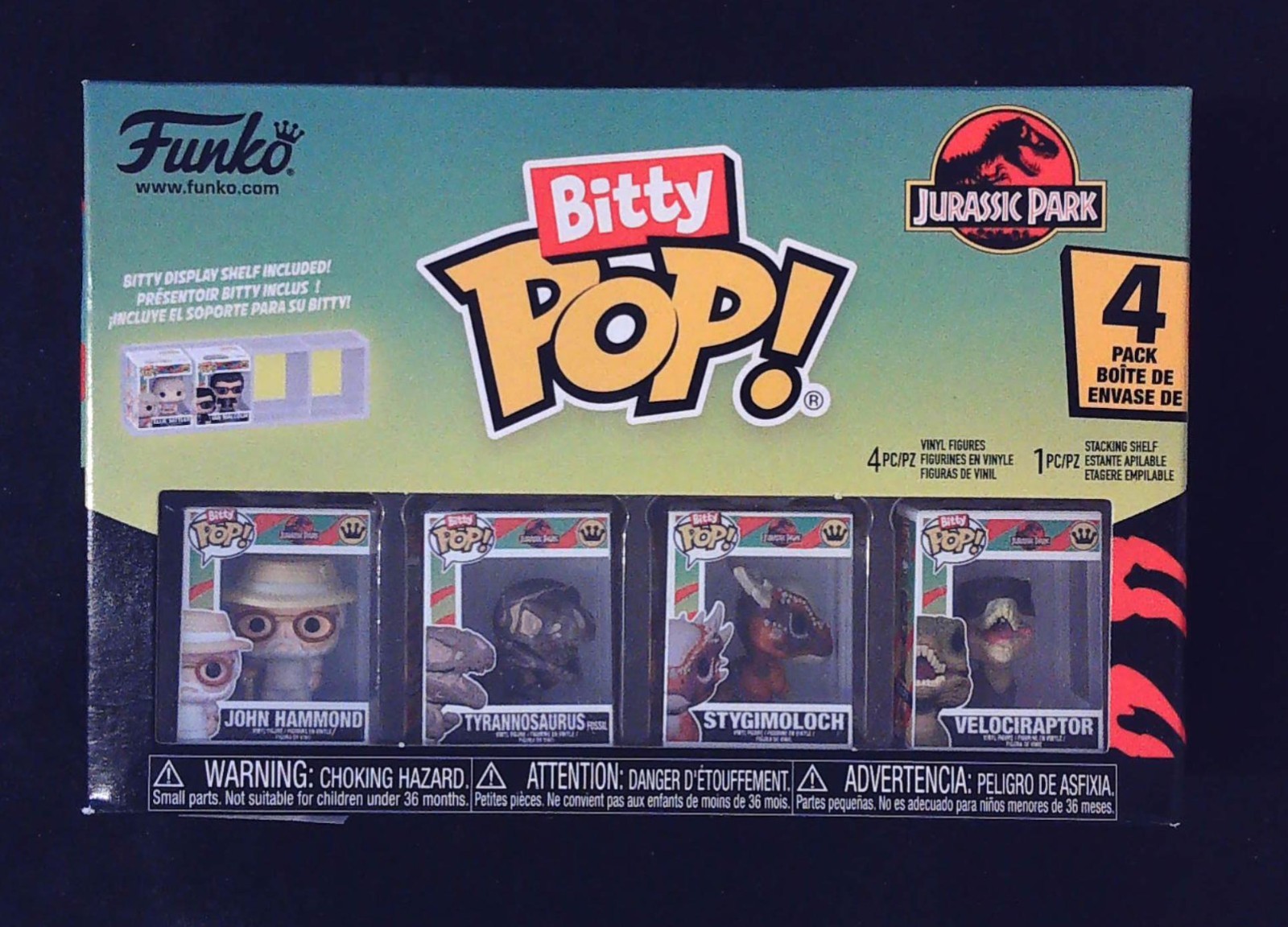 BITTY POP! Jurassic Park - JOHN/TYRANNOSAURUS/STYGIMOLOCH/VELOCIRAPTOR - Confezione da 4 pezzi