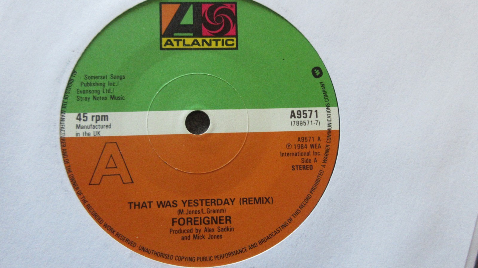 Foreigner That Was Yesterday (Remix) 7" 1984 **NEAR MINT**