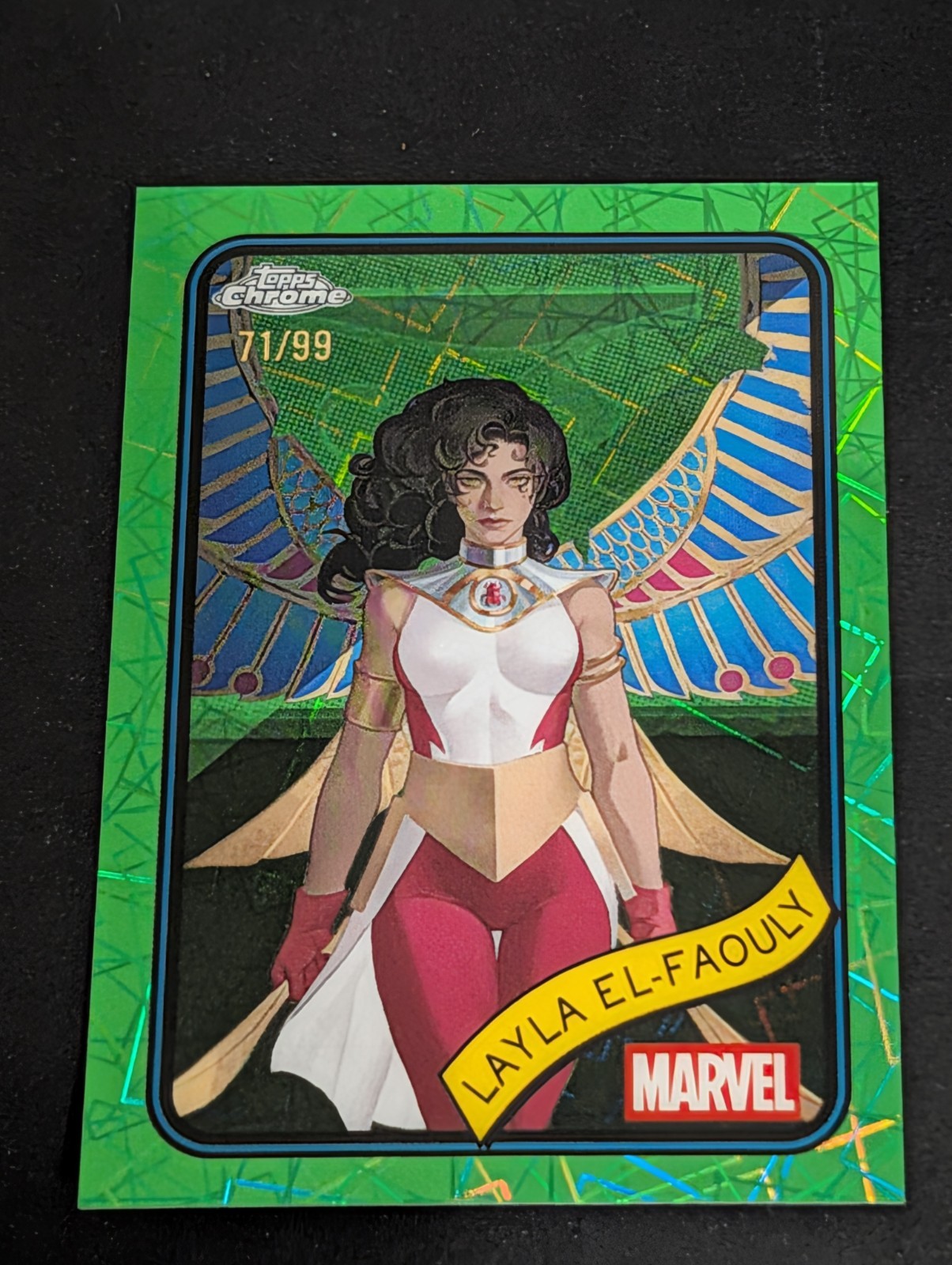 Layla El-Faouly 2025 Topps Chrome Marvel 10 rifrattore lazer verde /99