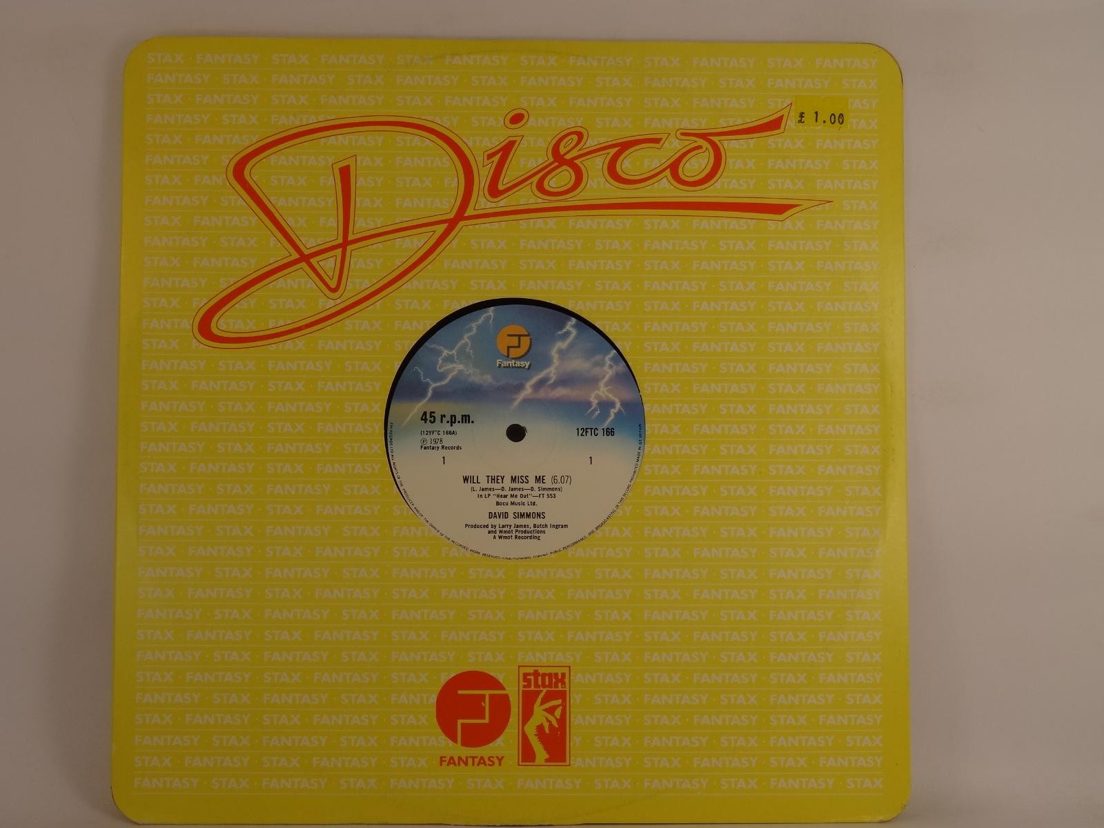 DAVID SIMMONS WILL THEY MISS ME (145) 2 Track 12" Single including Company Sleev