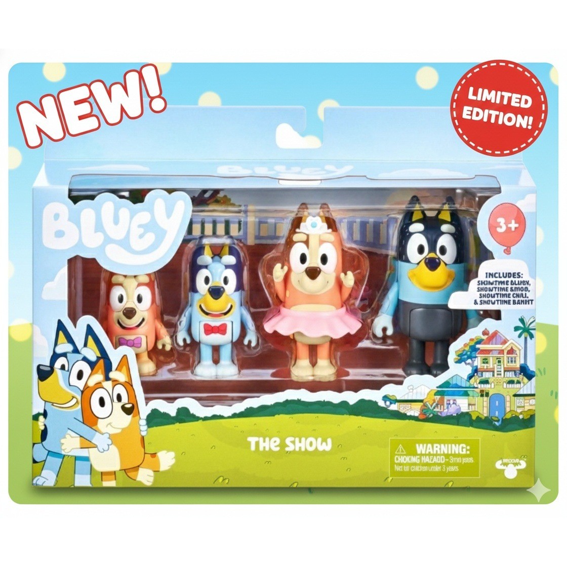 Bluey The Show Edizione Limitata Figurine Playset Confezione da 4 - Nuove