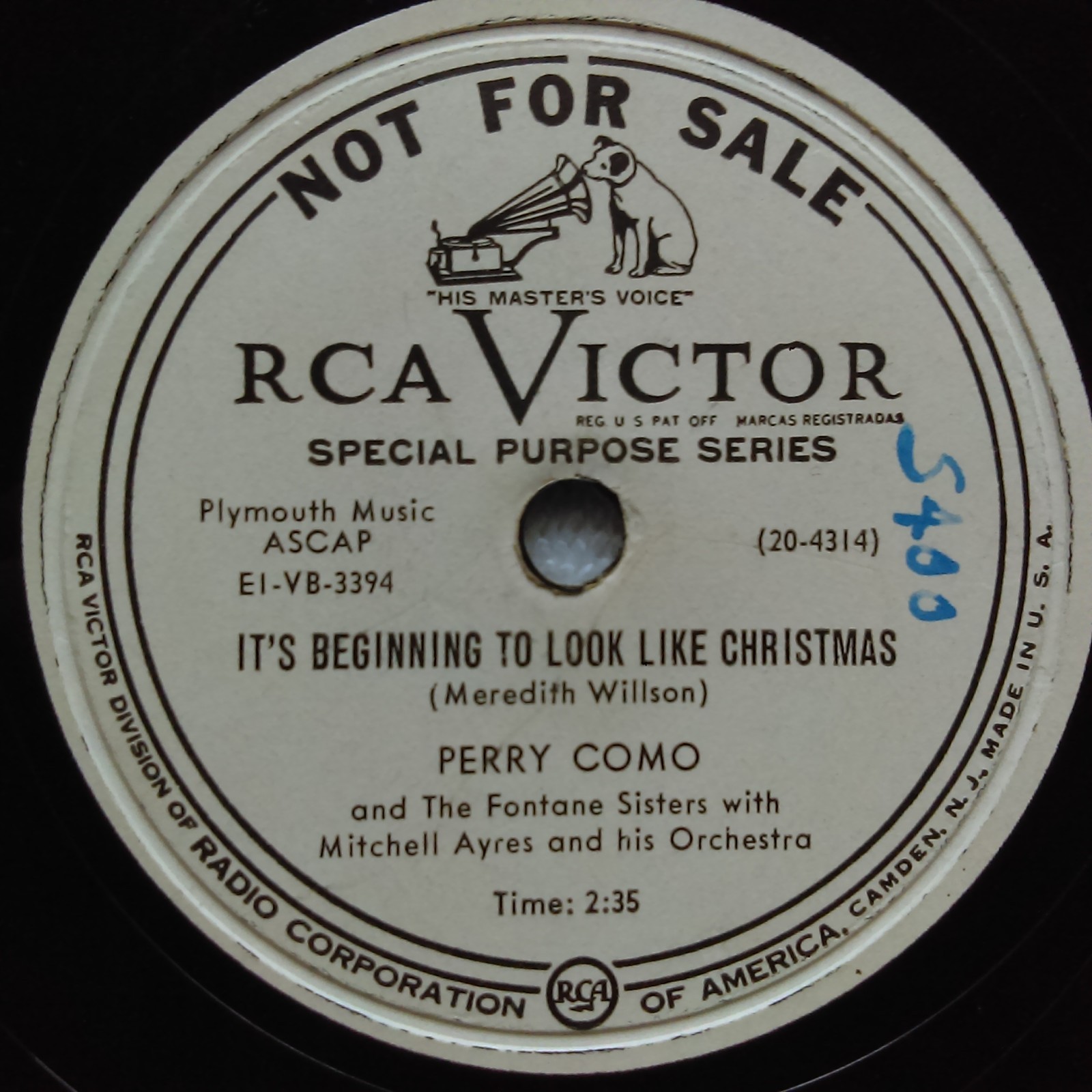 78 rpm RCA Victor Promo, Perry Como, Beginning to Look Like Christmas, Home E