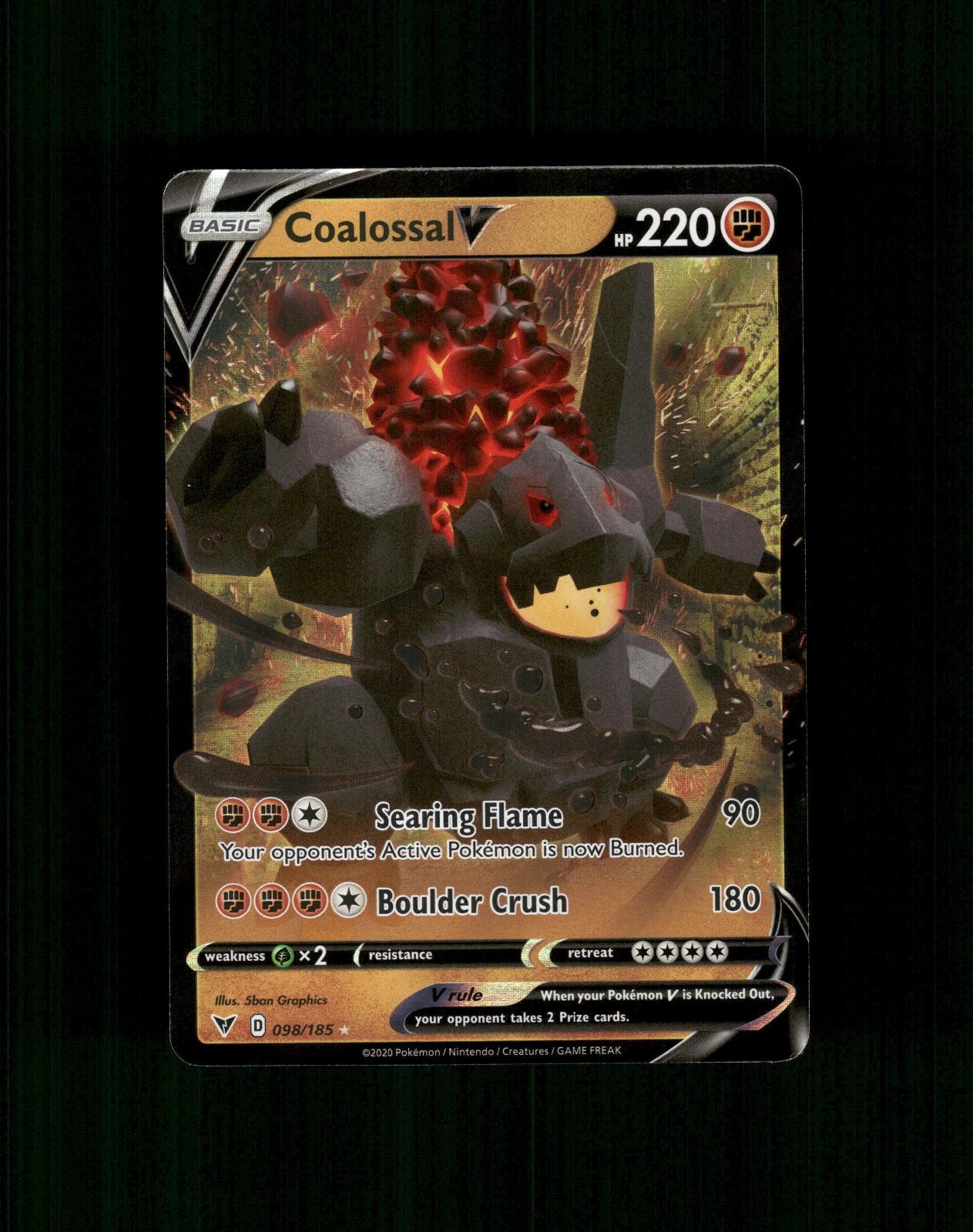 Pokemon Coalossal V 098/185 Holo V raro tensione vivida quasi come nuovo