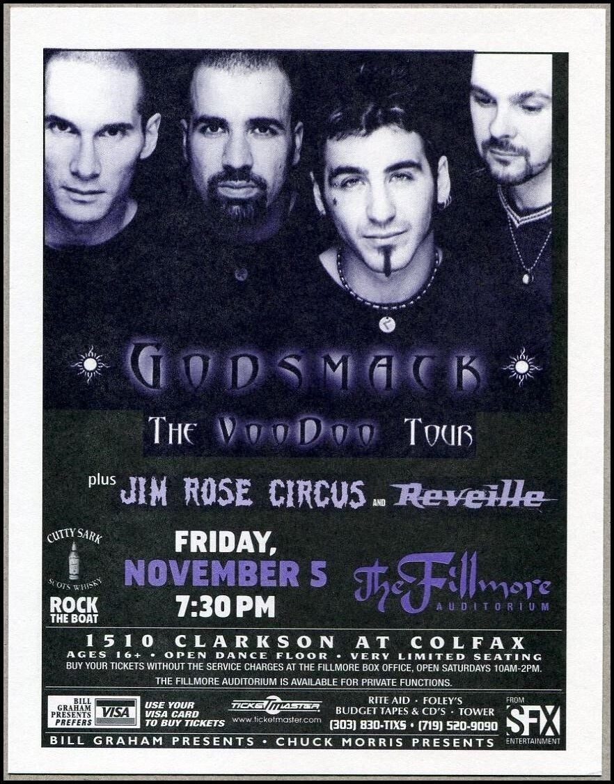 1999 Godsmack Voodoo Tour Fillmore volantino The Family Values Limp Bizkit Redman