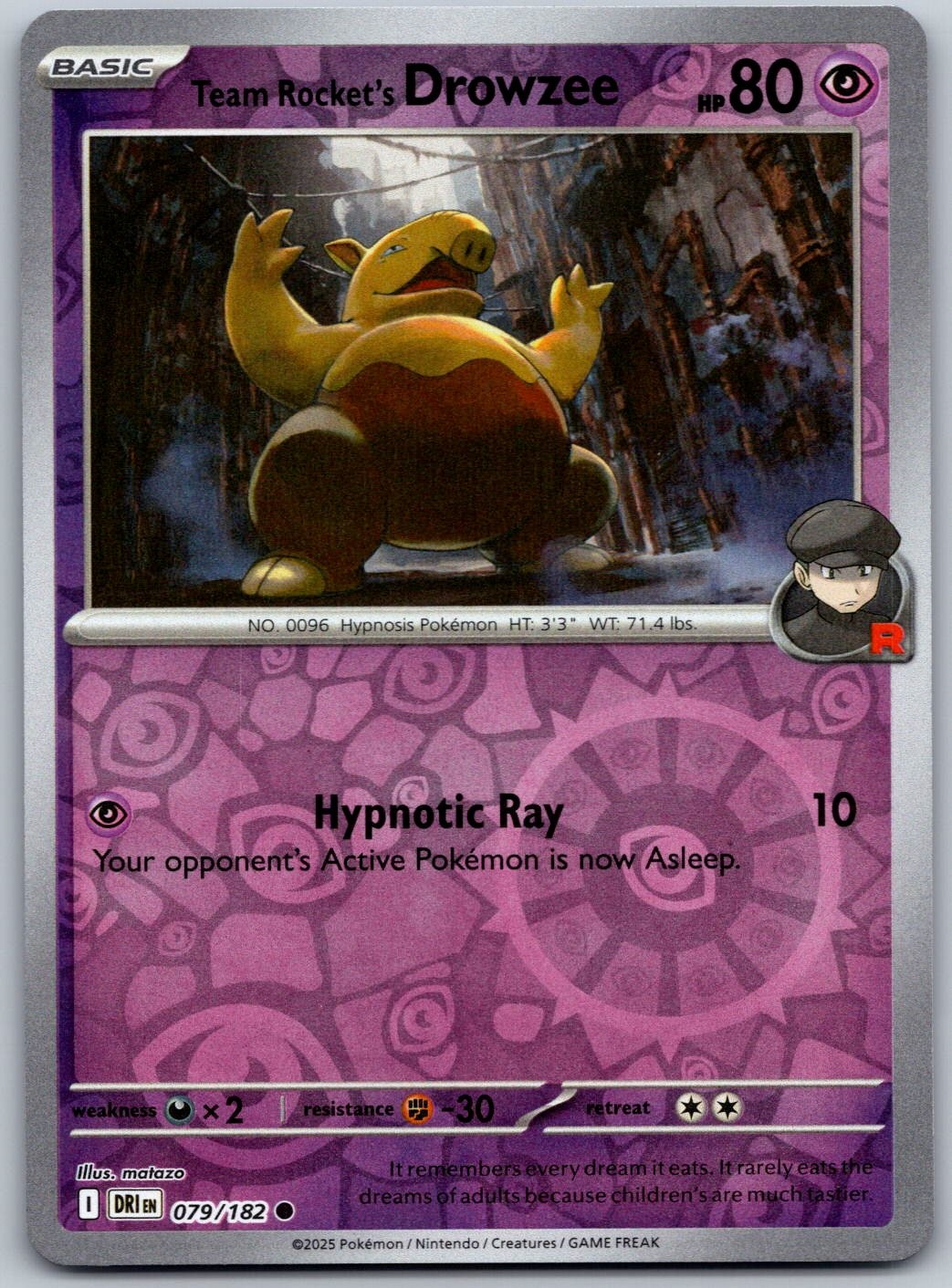 Team Rocket's Drowzee 079/182 Rivali Destinati Comuni Pokemon Reverse Holo quasi nuovo