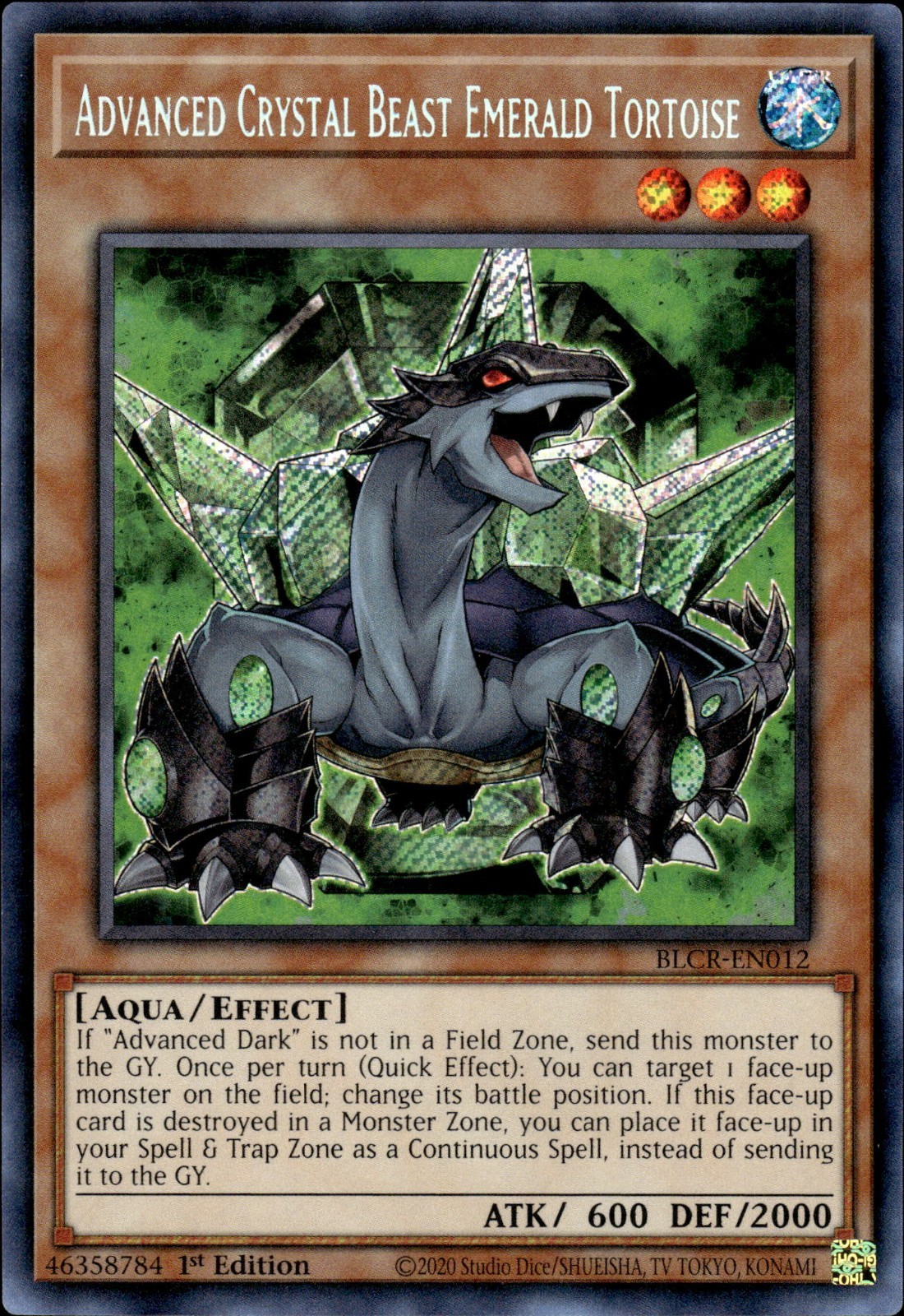 Advanced Crystal Beast Emerald Tortoise - Secret Rare 1st BLCR-EN012  NM  YuGiOh