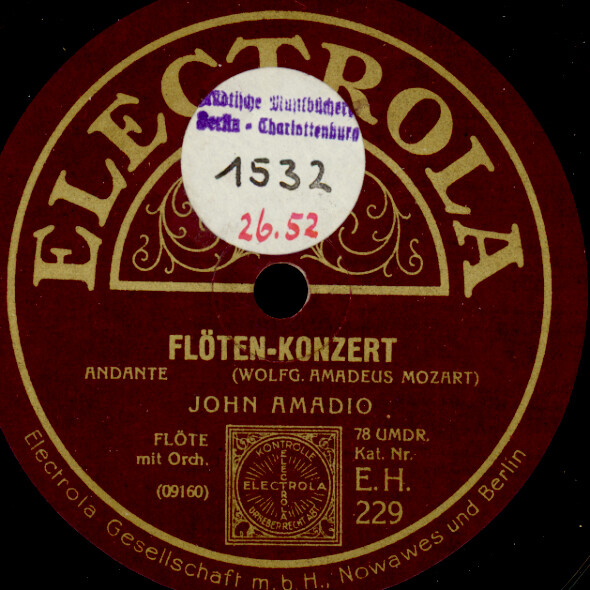 JOHN AMADIO Mozart:  Flöten-Konzert   Andante / Finale   Schellackplatte  G4462
