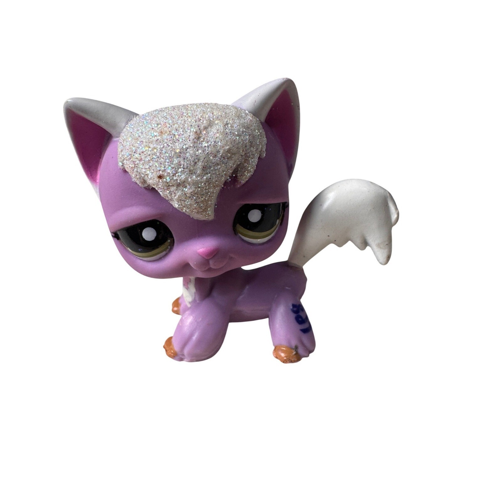 Littlest Pet Shop LPS Longhair angora Cat #1047 Purple Glitter Green Eyes 2007