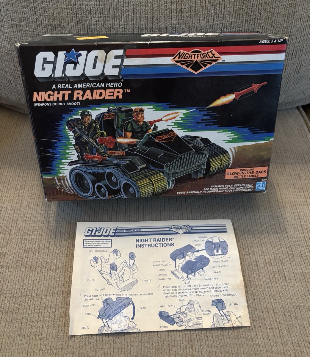 VINTAGE GI JOE NIGHTFORCE NIGHT RAIDER SCATOLA DI RICAMBIO VUOTA E MANUALE RARO!
