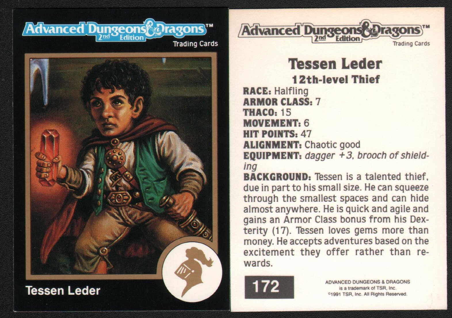 1991 TSR AD&D Gold Border RPG Art Card Dungeons & Dragons #172 ~ Halfling Thief