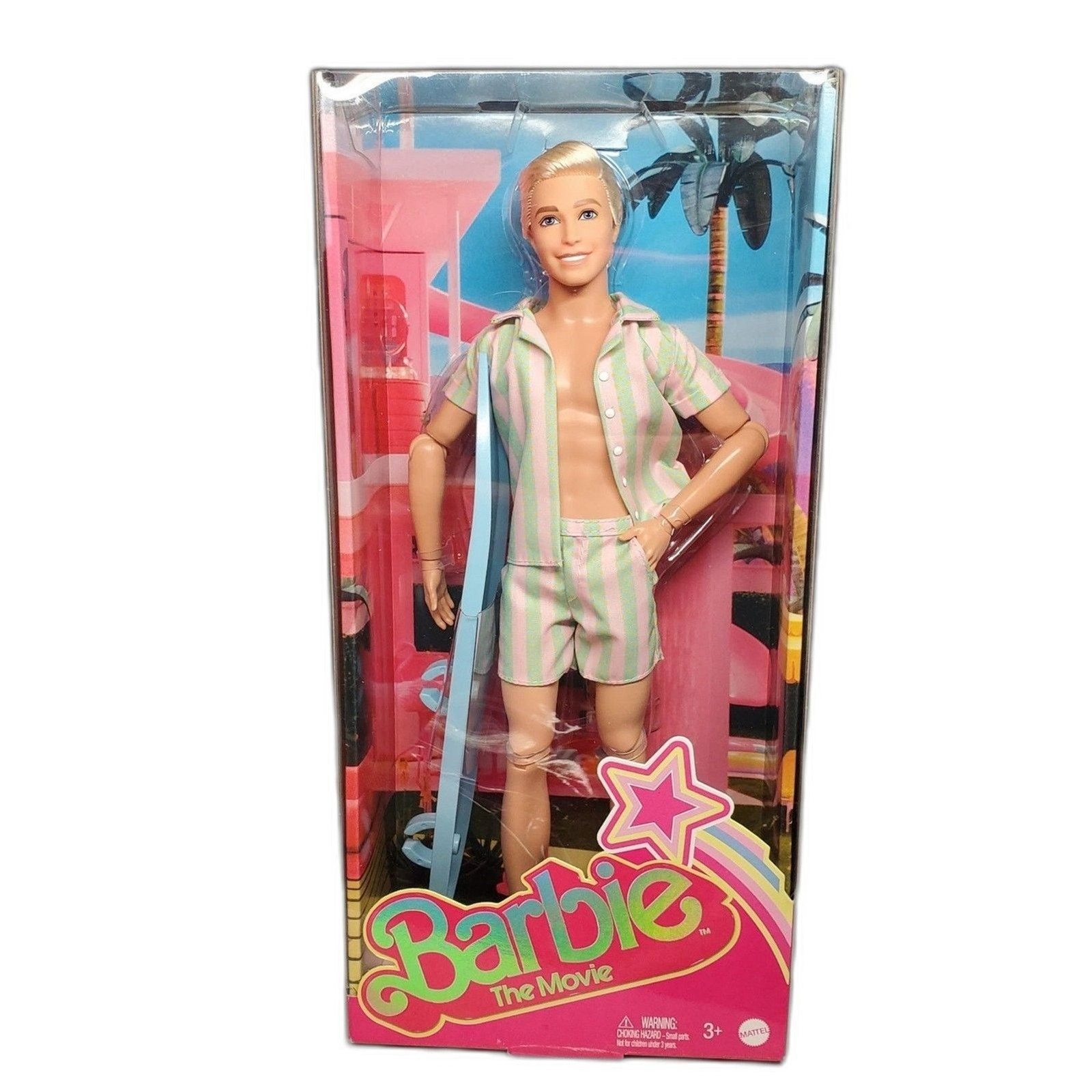 Barbie The Movie Ryan Gosling Ken bambola spiaggia a righe pastello nuova con scatola da collezione 2023