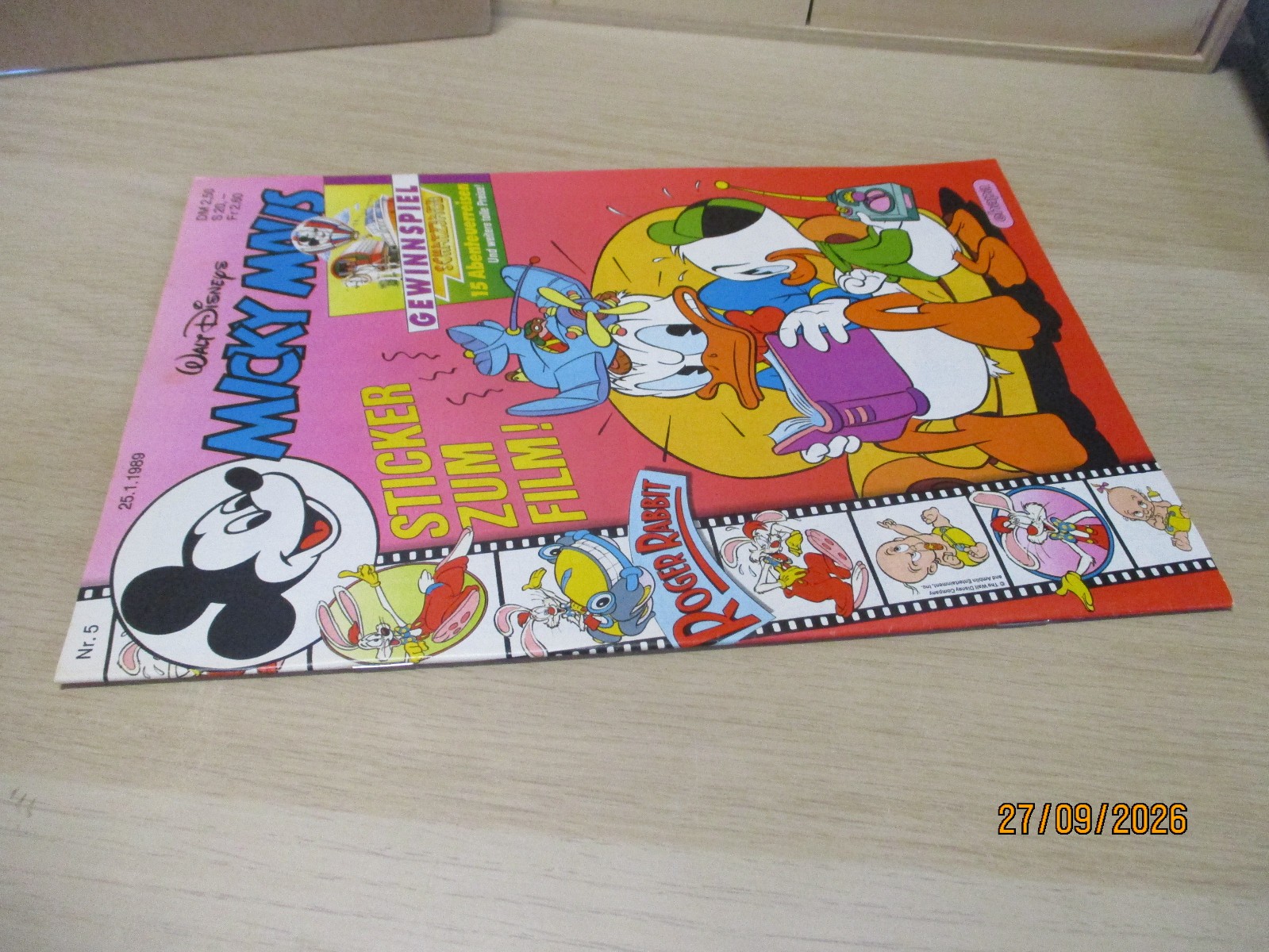 Foglio adesivo Topolino 5 / 1989 con supplemento Roger Rabbit + caccia al tesoro