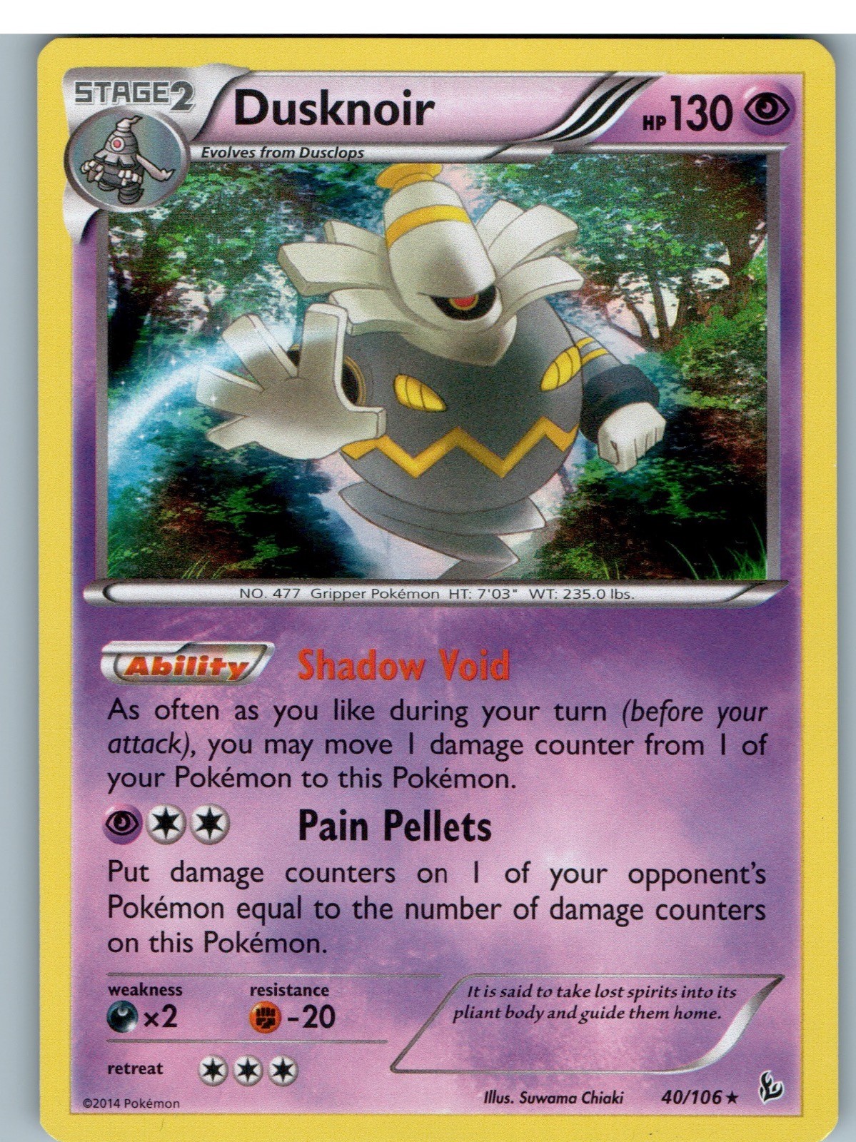 Dusknoir 40/106 Holo Raro Flashfire Pokemon leggermente giocato