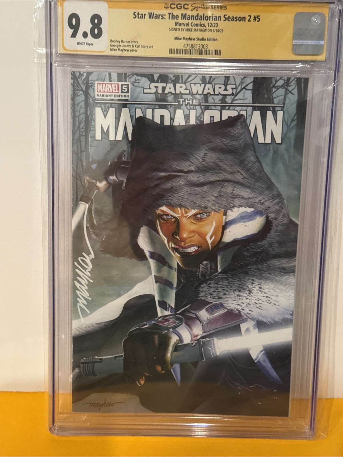 STAR WARS MANDALORIAN S2 #5 CGC 9.8 SS MIKE MAYHEW FIRMATO ARGENTO AUTO AHSOKA CHIAVE