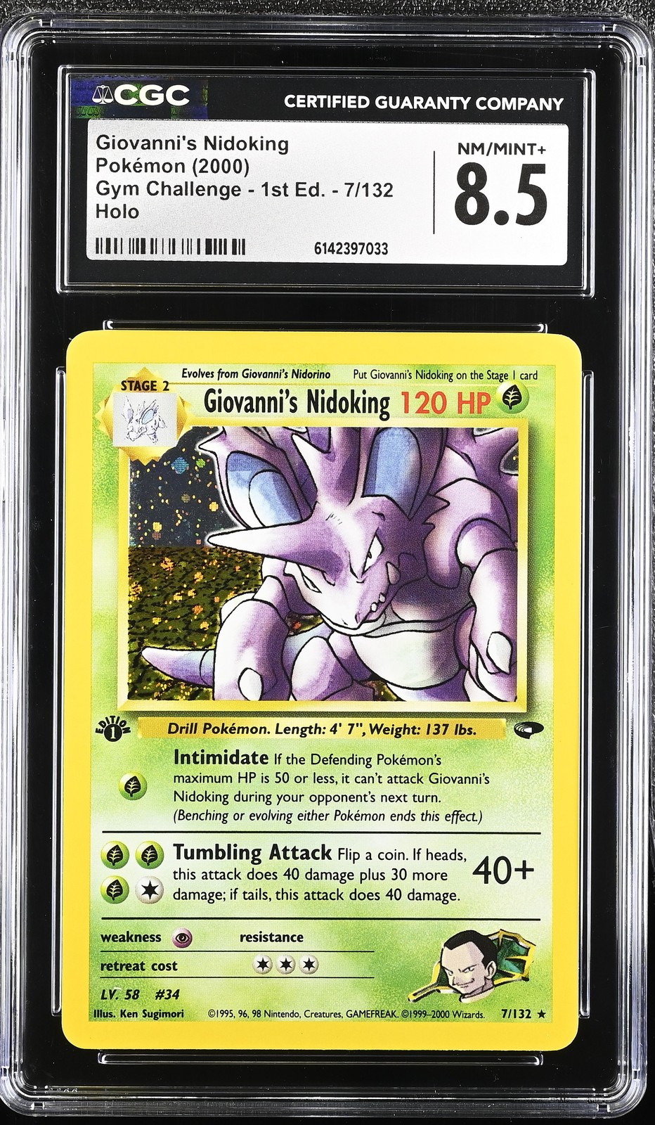 CGC 8.5 Giovanni's Nidoking 7/132 Sfida Palestra 1° Edizione Holo Carta Pokemon