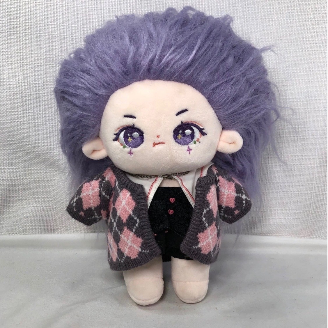 Celimon Peluche Bambola Capelli Lavanda Gotico Argyle Cardigan Occhi Viola 8 Pollici