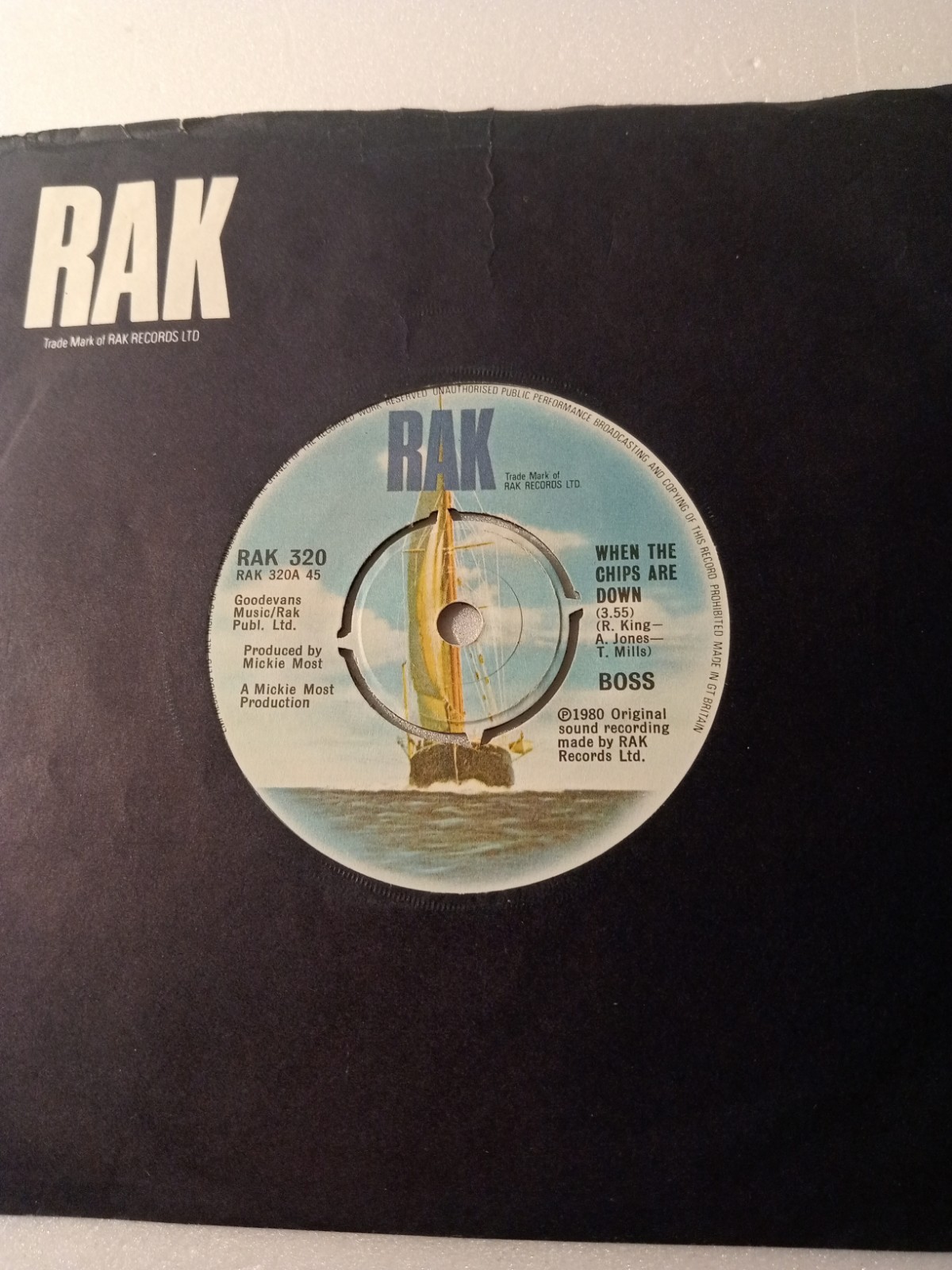 Boss - When The Chips Are Down (RAK 320) EX Vinyl Record 7"