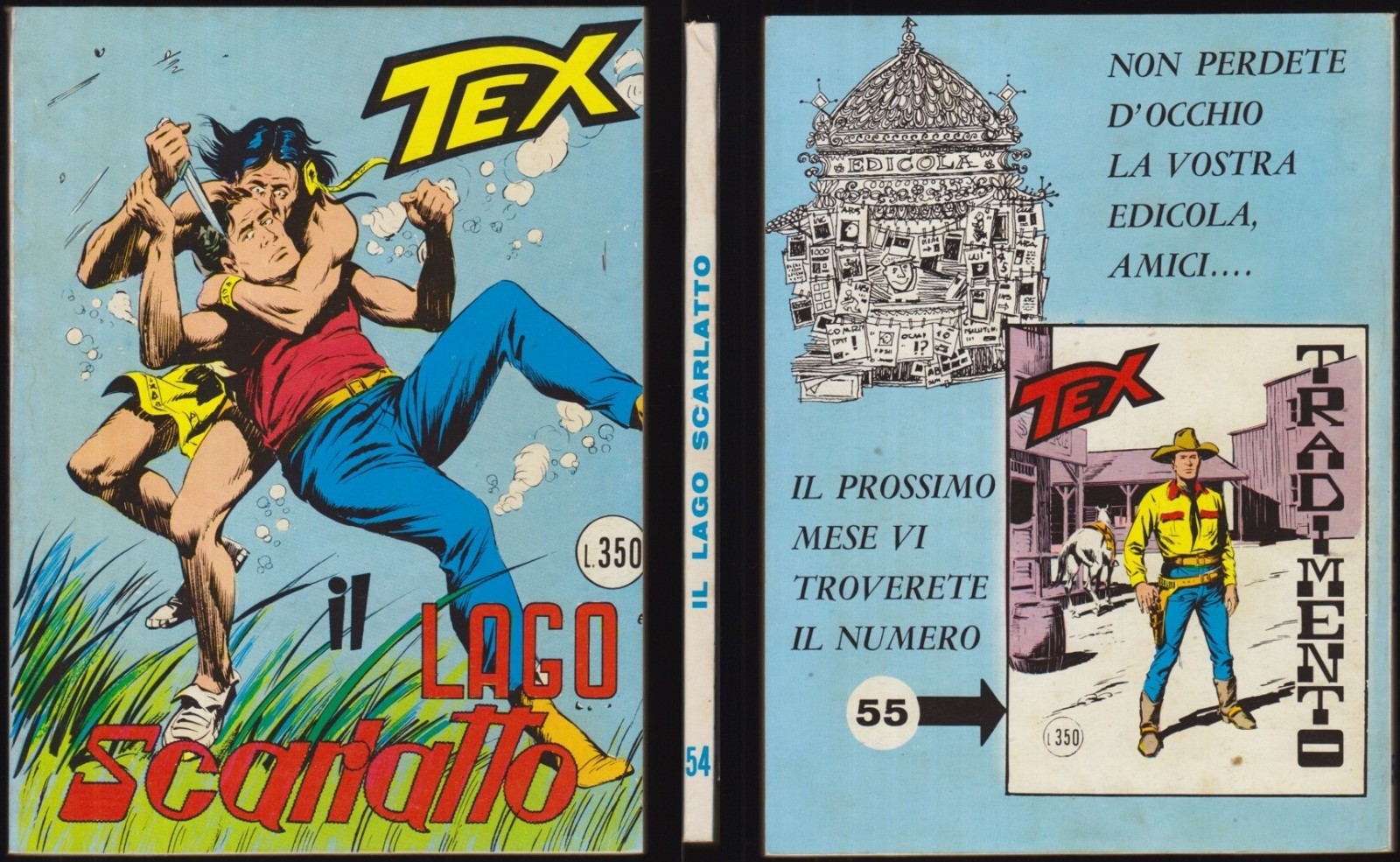 TEX 54 IL LAGO SCARLATTO - AGOSTO 8/1968 350 LIRE "OTTIMO+"