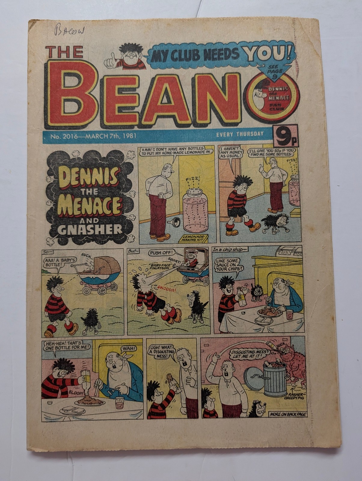 Beano Comic No 2016, March 7th 1981.