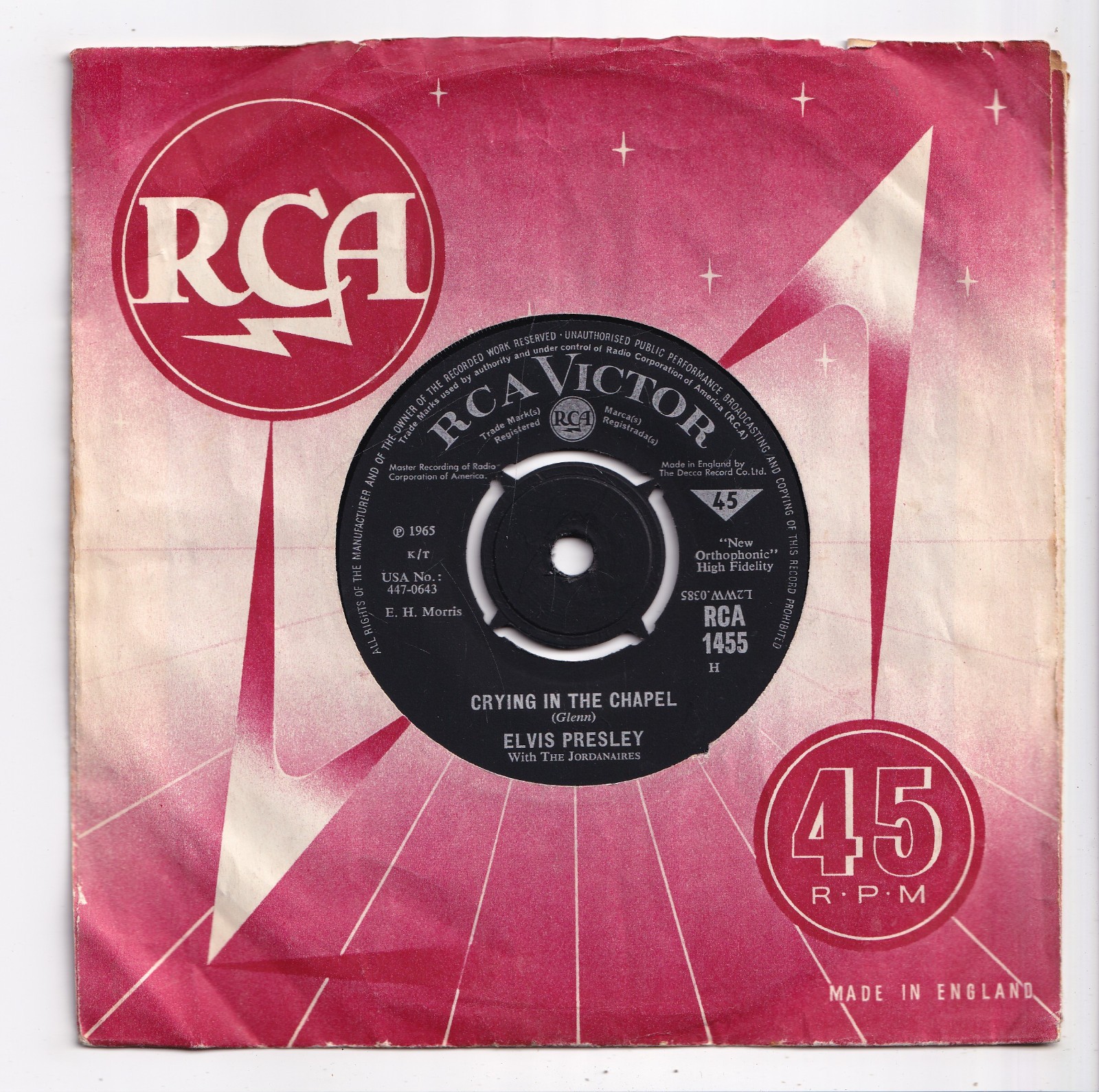 (AV472) Elvis Presley, Crying In The Chapel - 1965 - 7 inch vinyl