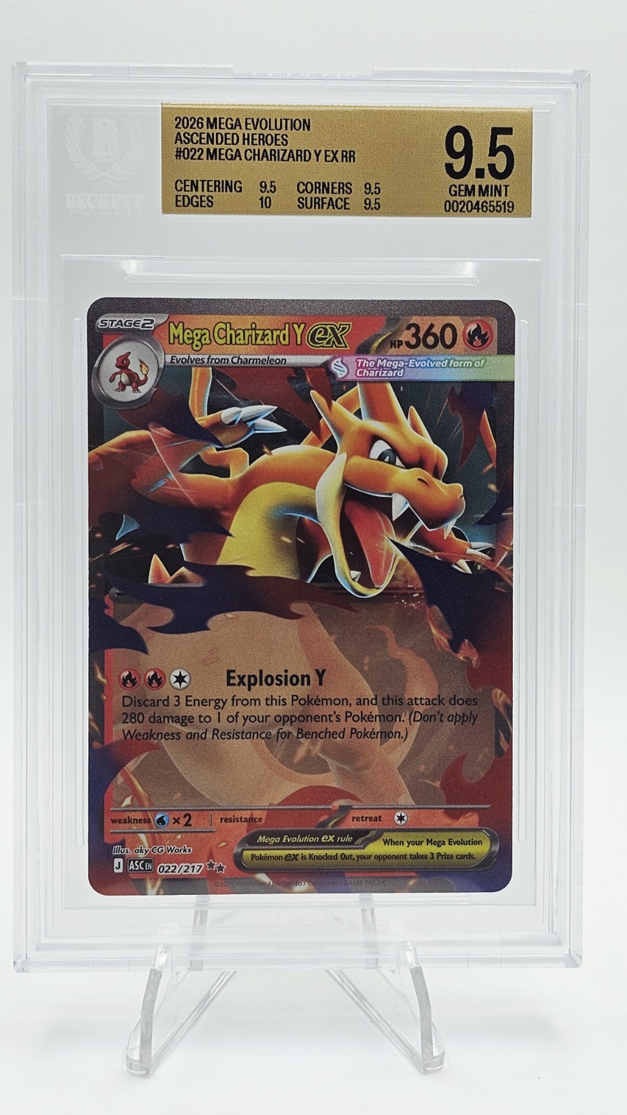2026 Pokemon Eroi Ascesi 022/217 MEGA CHARIZARD Y EX BGS 9.5 