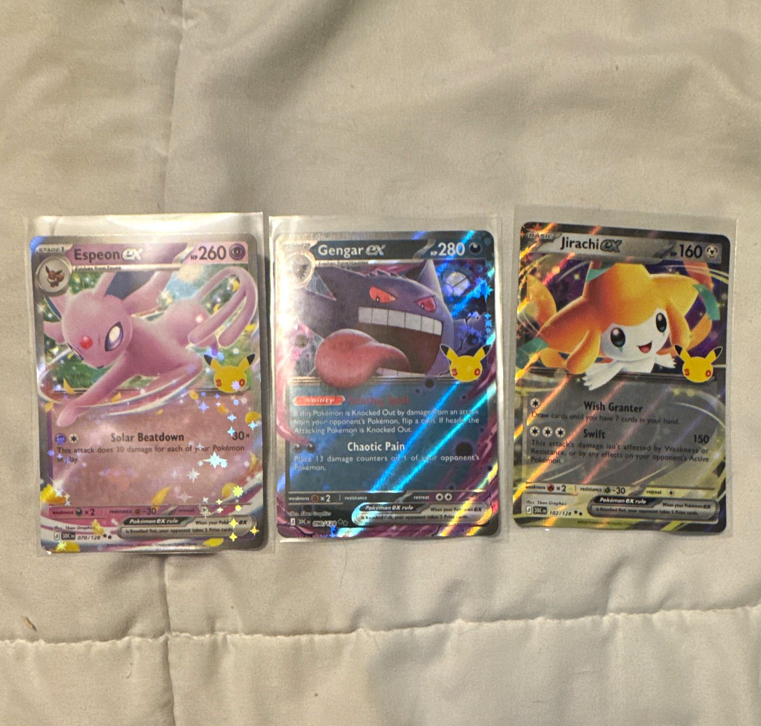 Lotto 3 carte Pokémon TCG 30° anniversario Full Art Holo Espeon ex/Gengar ex/Jirac...