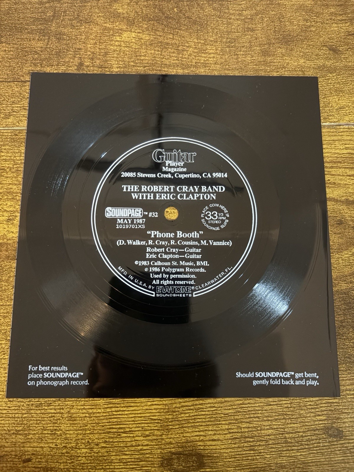 Robert Cray Eric Clapton Phone Booth Soundpage #32 Guitar Player Flexi Disc 1987