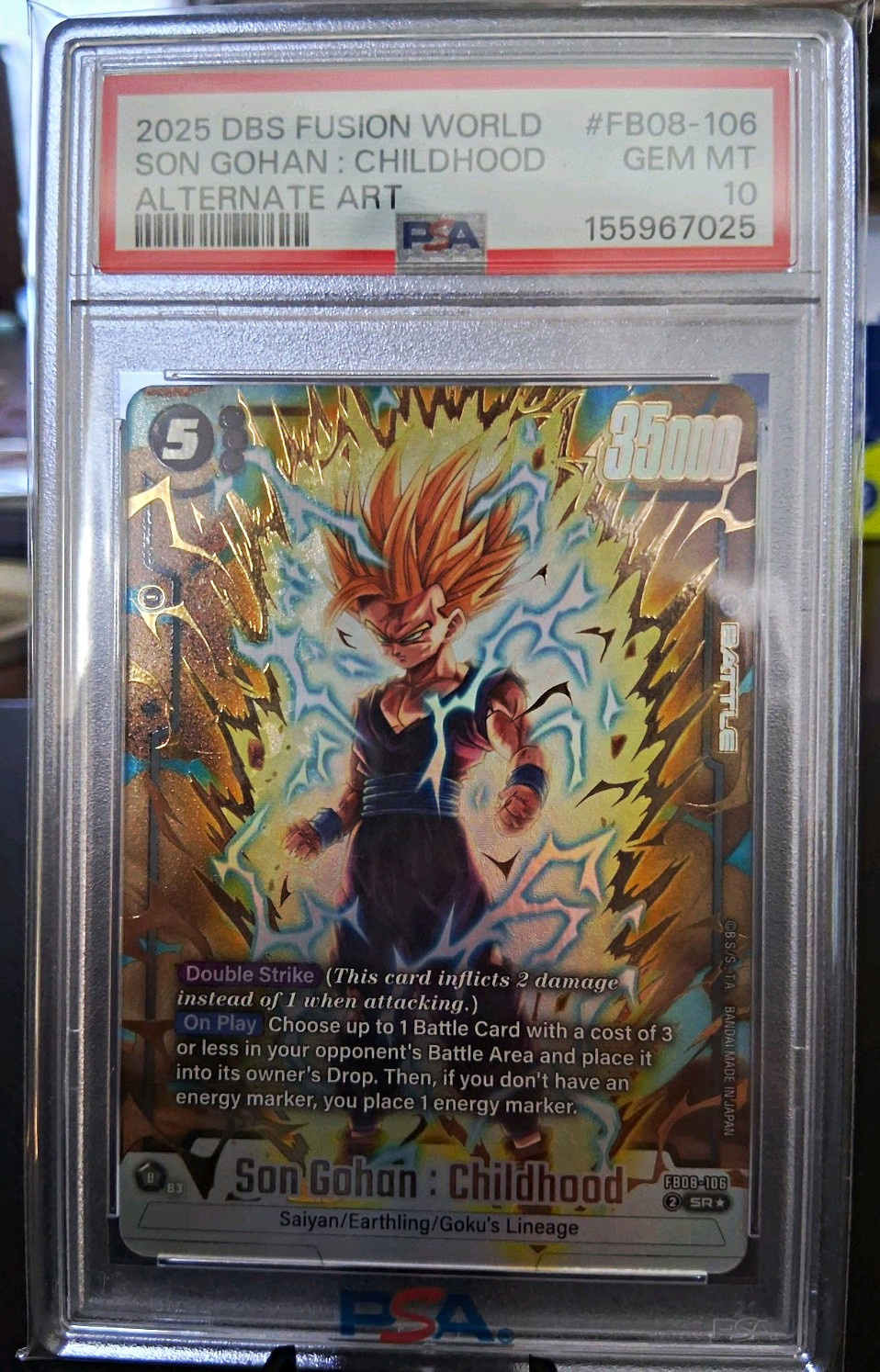 Bandai DBS Fusion World Son Gohan: Childhood FB08-106 SR Foil Alt Art PSA 10