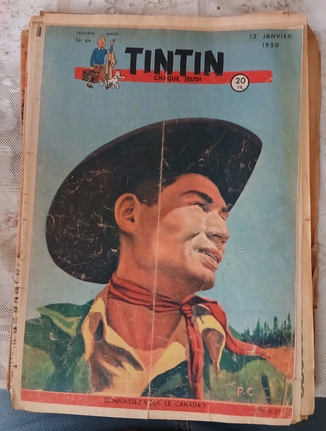 Lot  de 10 Journal Tintin Année 1950 Complète  N° 64 à 73. Edition Francaise