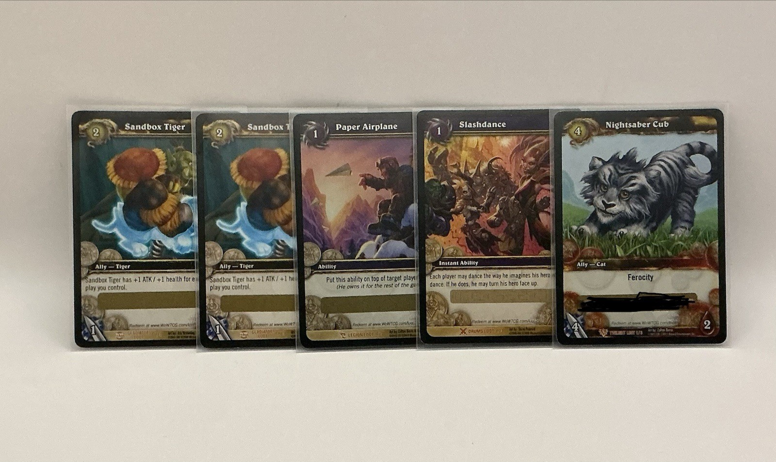 5x WoW TCG Foil Loot Card Sandbox Tiger Paper Airplane Slashdance Nightsaber Cub