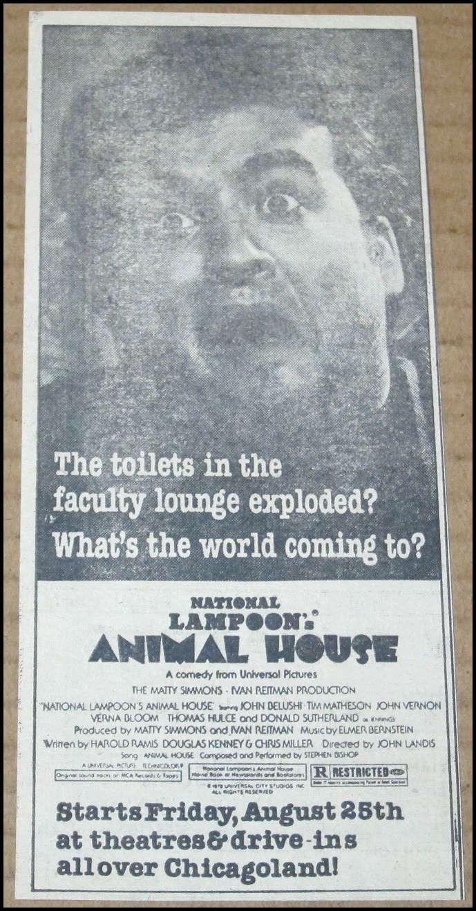 Pubblicità Stampa Casa degli Animali 1978 Clipping Film Pubblicità 3"x7" John Belushi Vintage