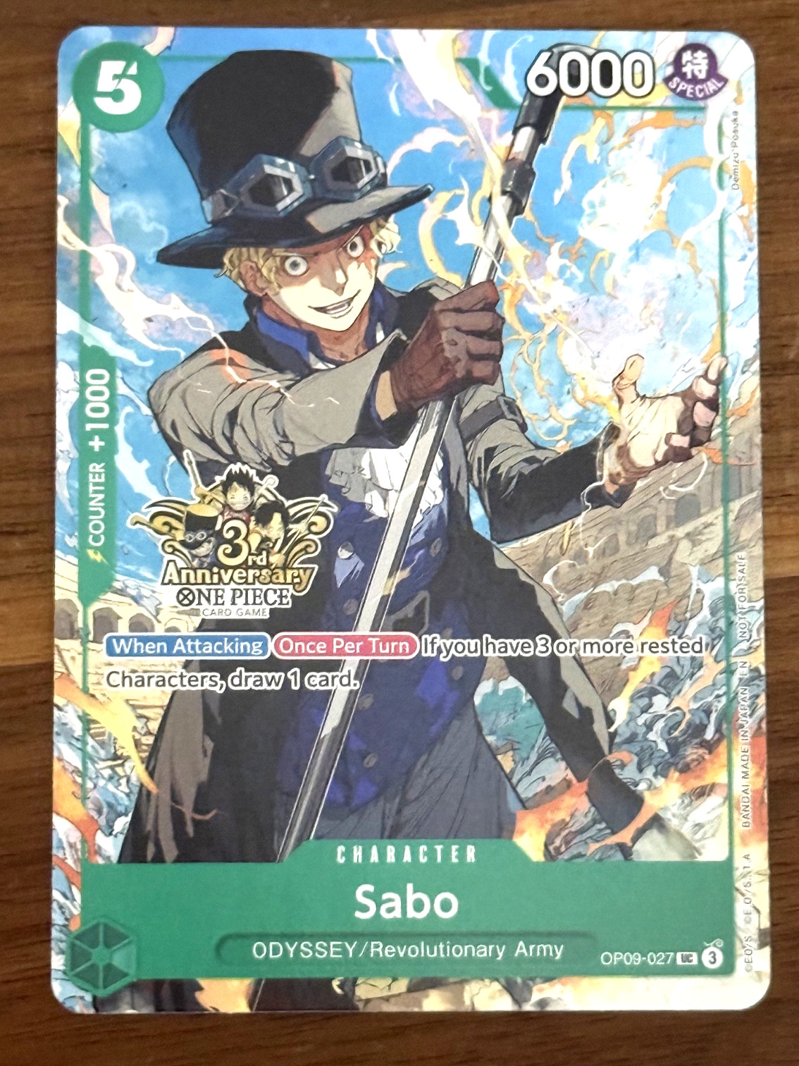 ONE PIECE TCG SABO RARO 3° ANNIVERSARIO TIMBRATO PROMO OP09-027 NM