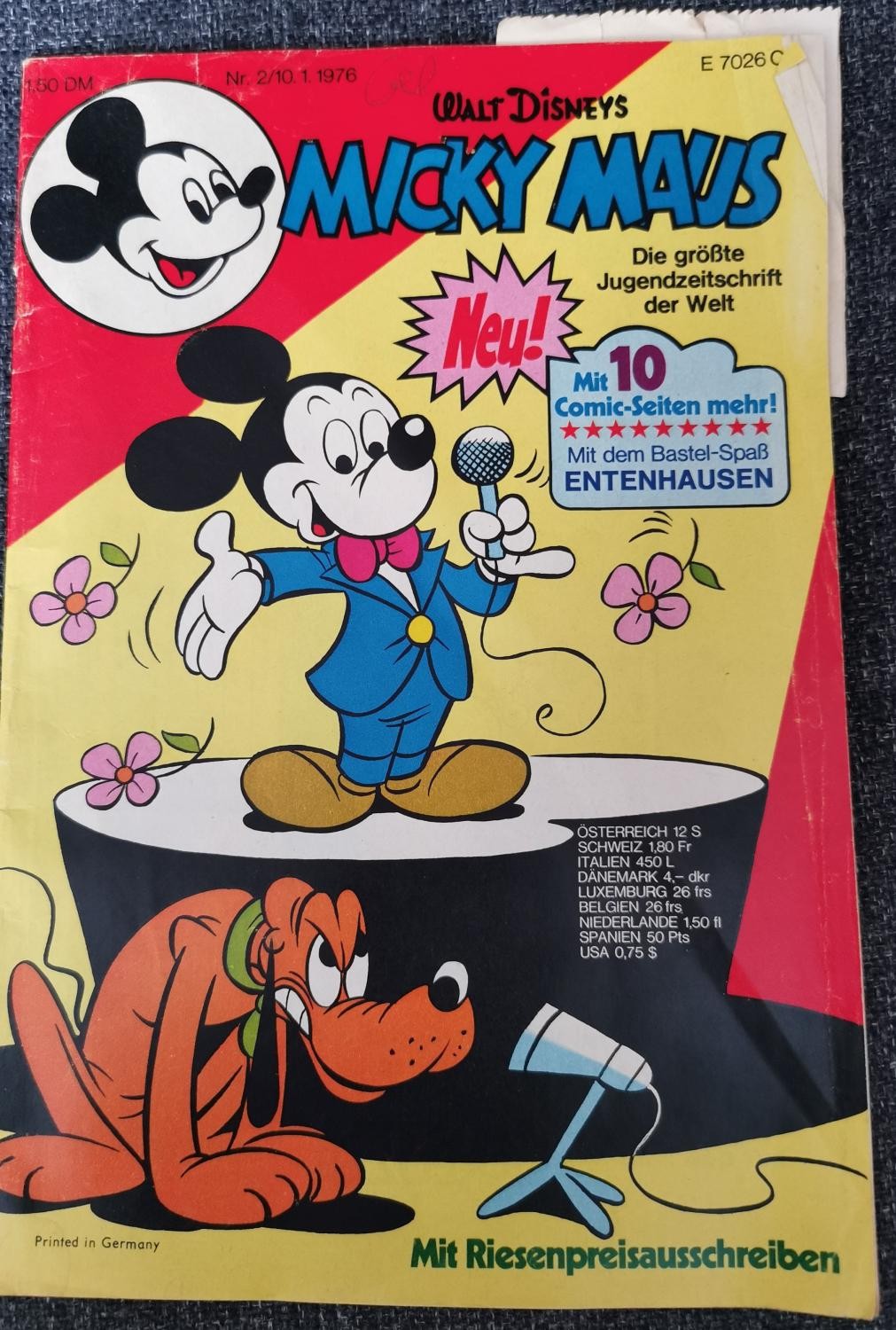 Libretto Topolino 2 - 10.1.1976 Walt Disney foglio artigianale anatra Schnipp