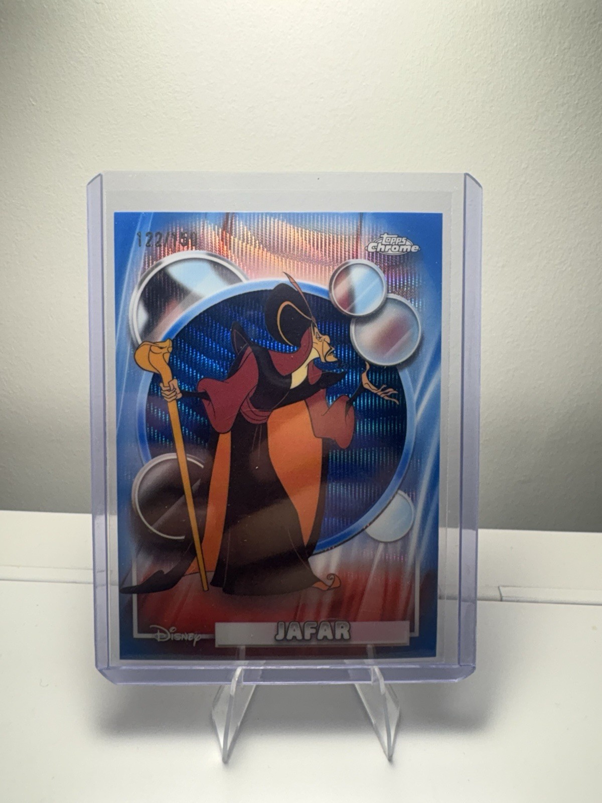 2026 Topps Chrome Disney Jafar rifrattore onda blu #/150 Aladdin