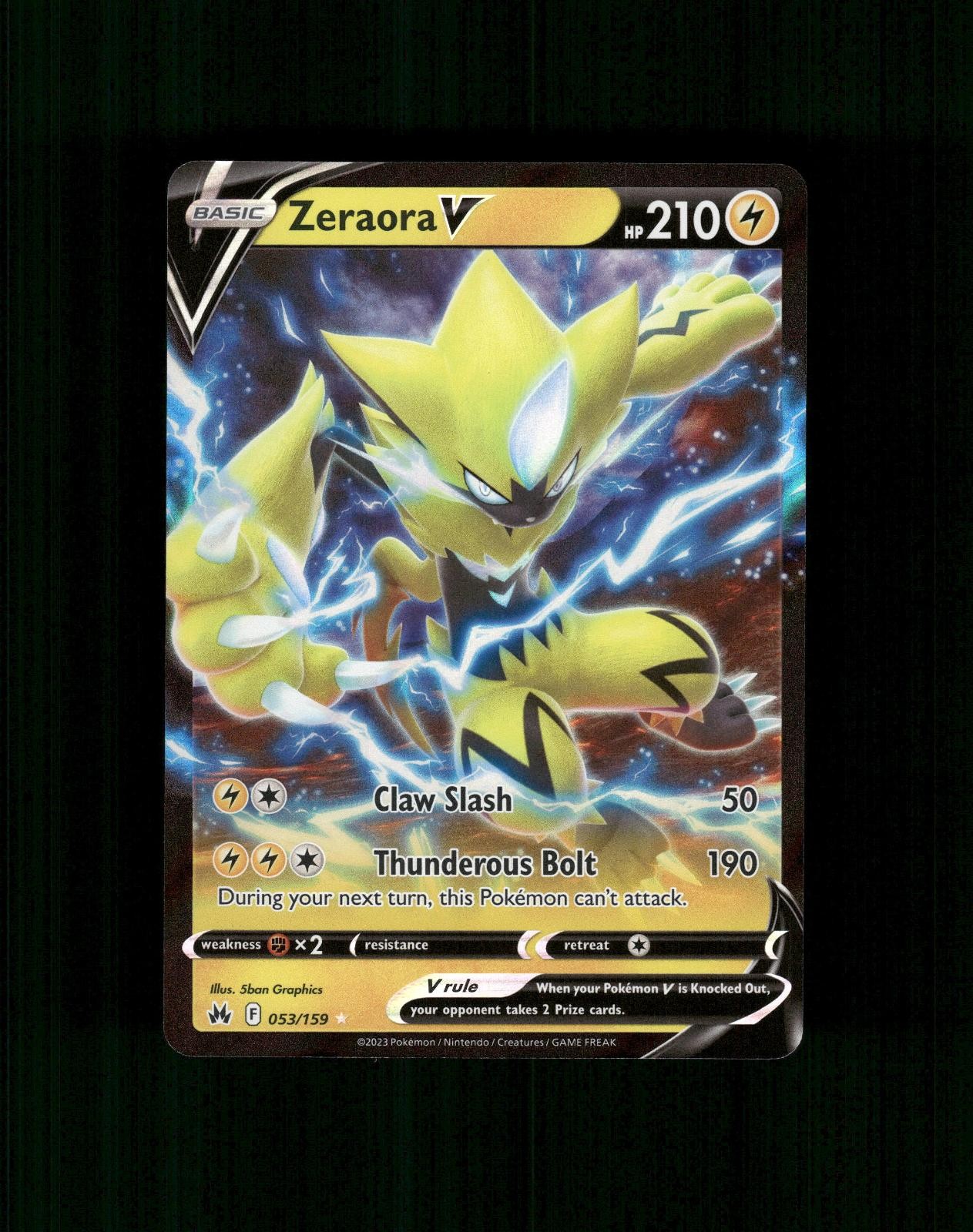 Zeraora V 053/159 Holo V Raro Pokemon Corona Zenith quasi nuovo